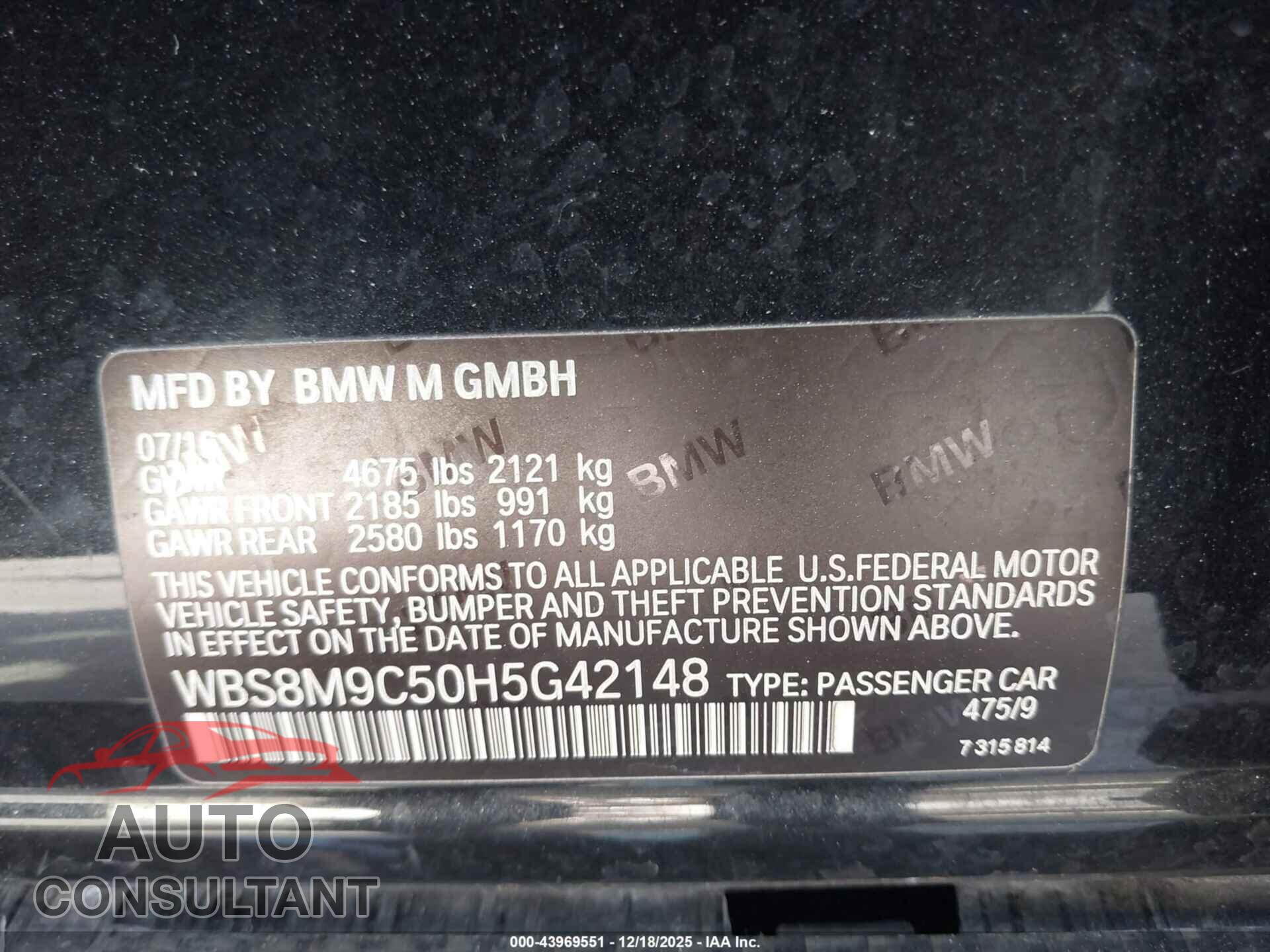 BMW M3 2017 - WBS8M9C50H5G42148