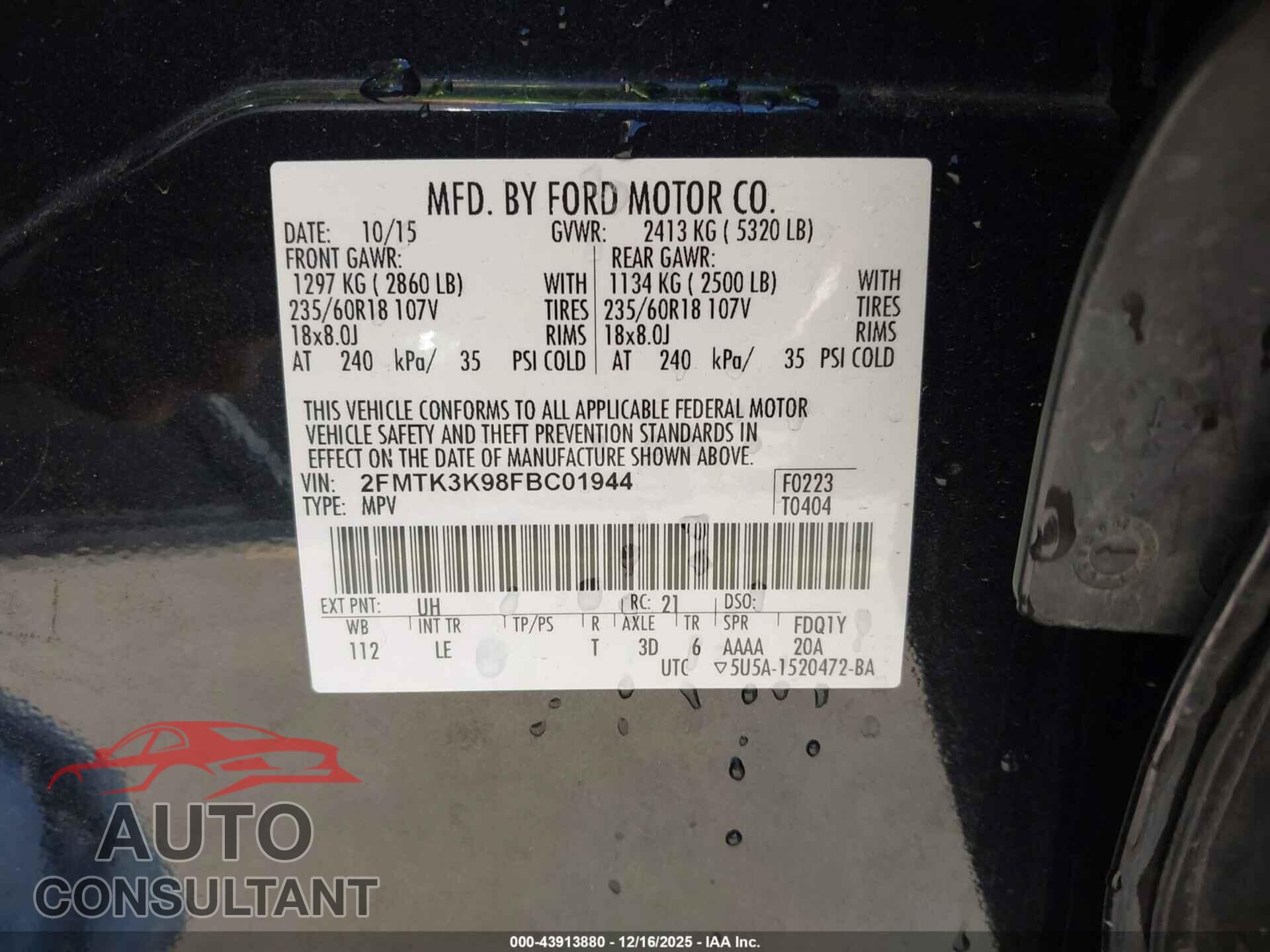 FORD EDGE 2015 - 2FMTK3K98FBC01944