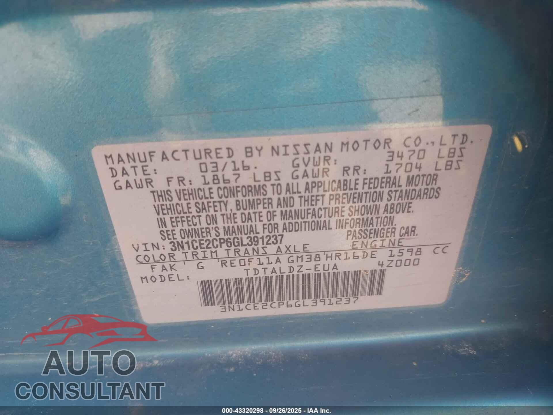 NISSAN VERSA NOTE 2016 - 3N1CE2CP6GL391237