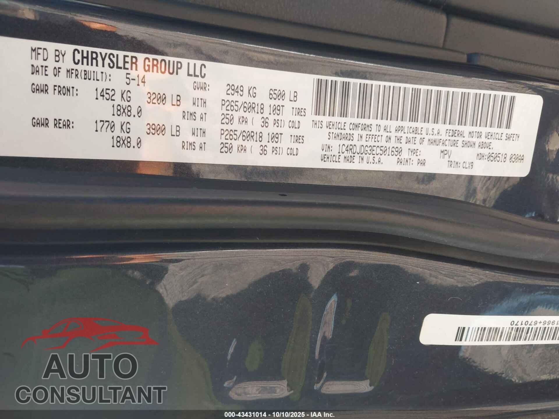 DODGE DURANGO 2014 - 1C4RDJDG3EC501690