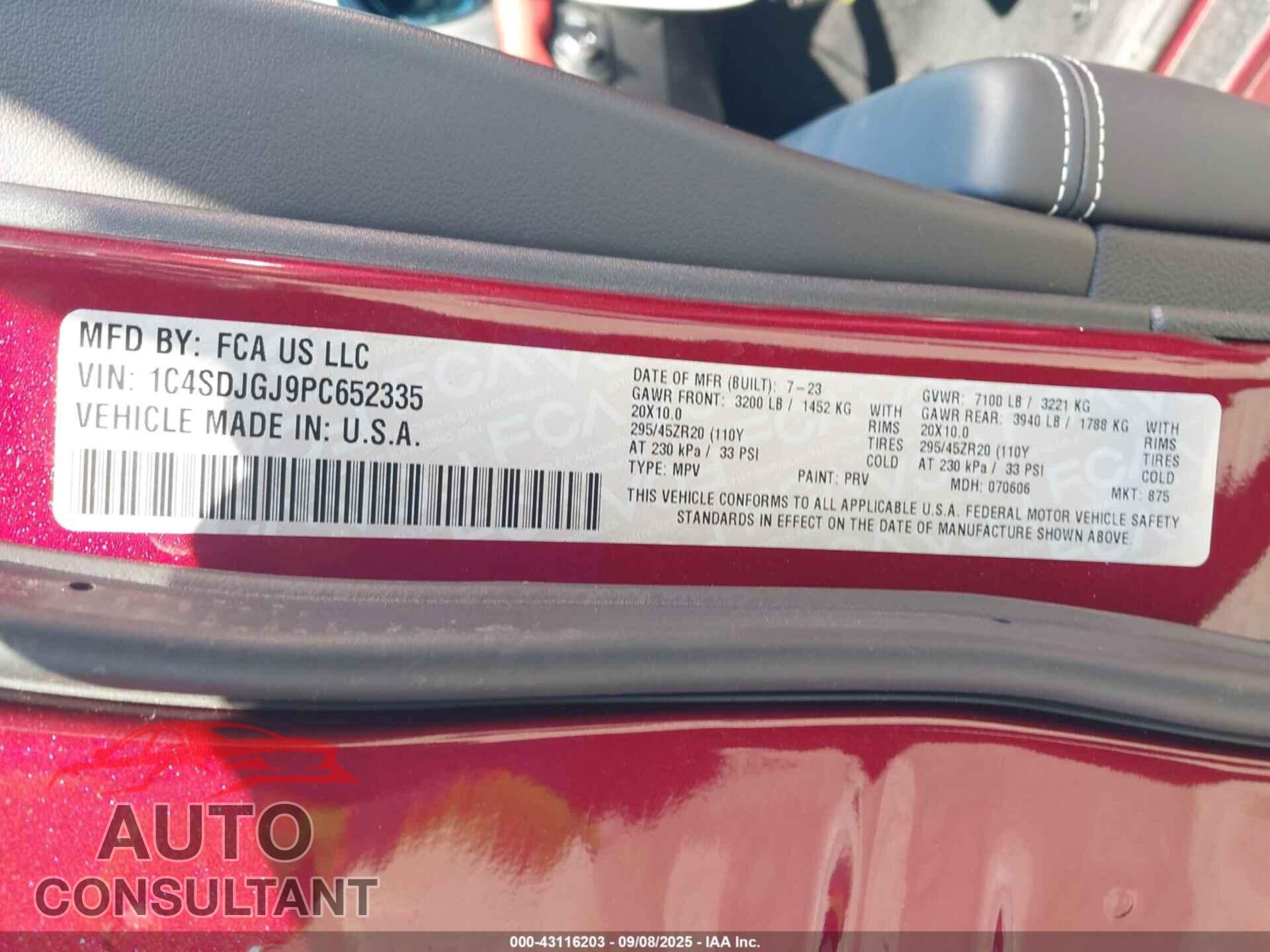 DODGE DURANGO 2023 - 1C4SDJGJ9PC652335
