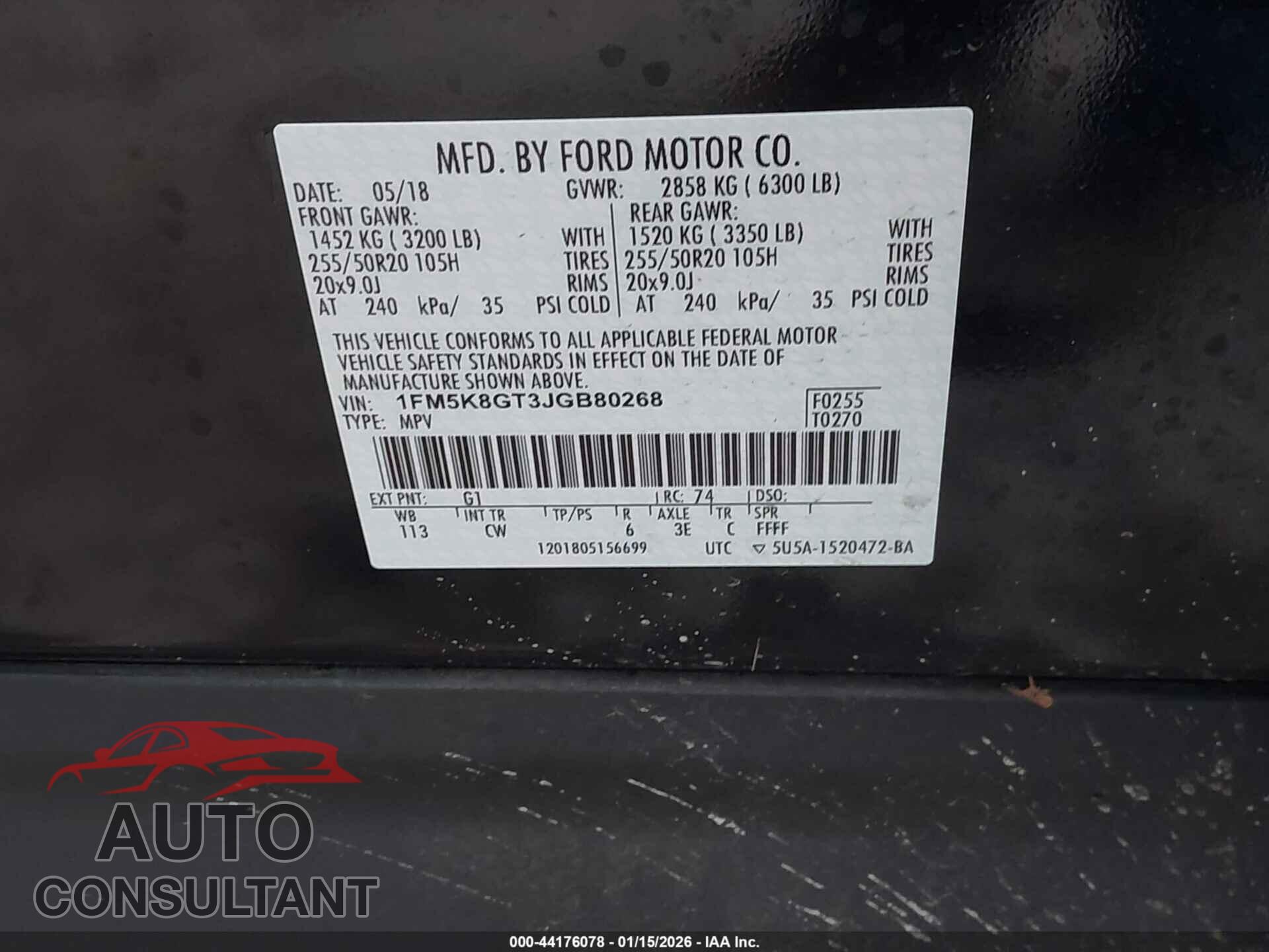 FORD EXPLORER 2018 - 1FM5K8GT3JGB80268