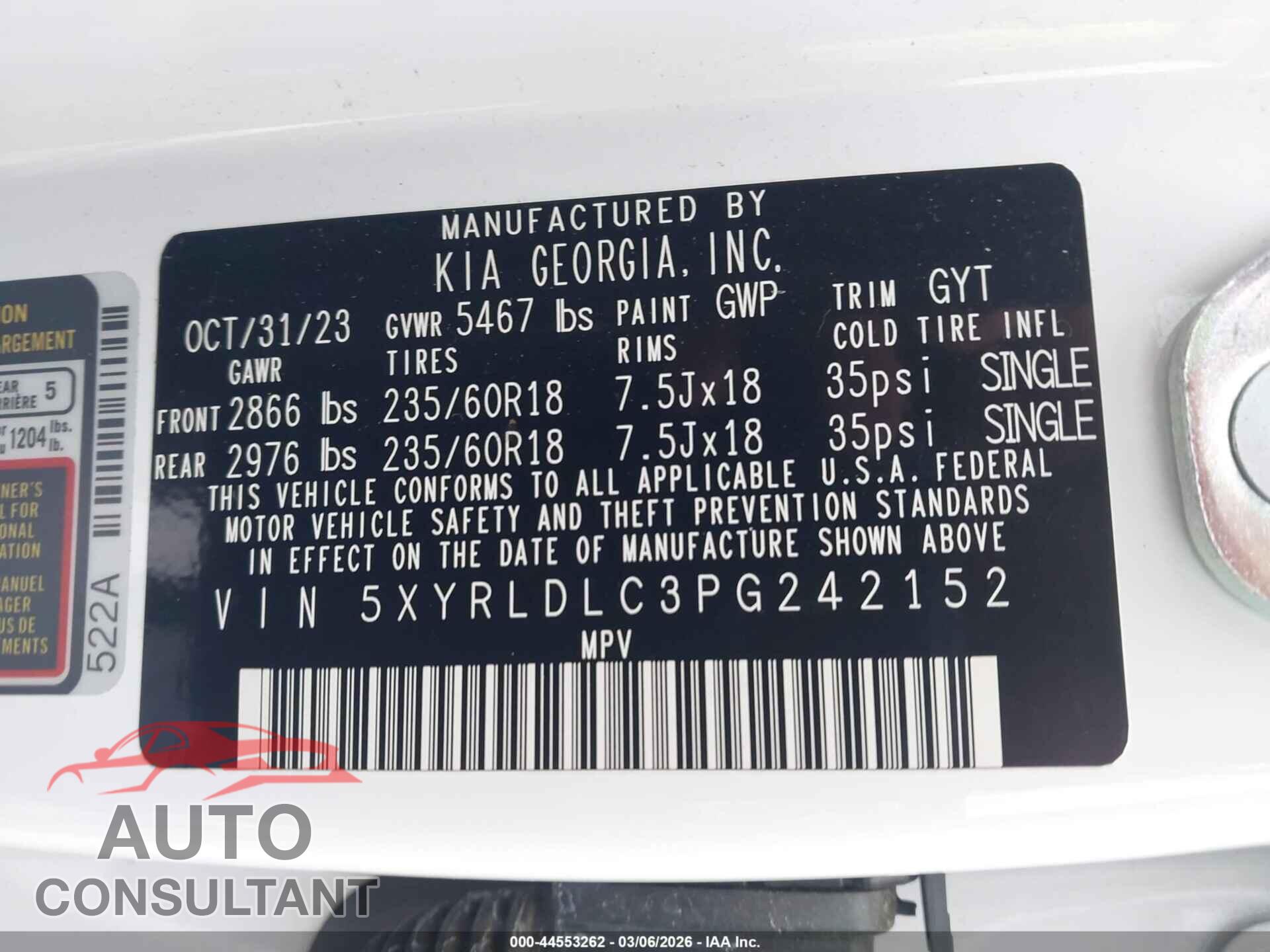 KIA SORENTO 2023 - 5XYRLDLC3PG242152
