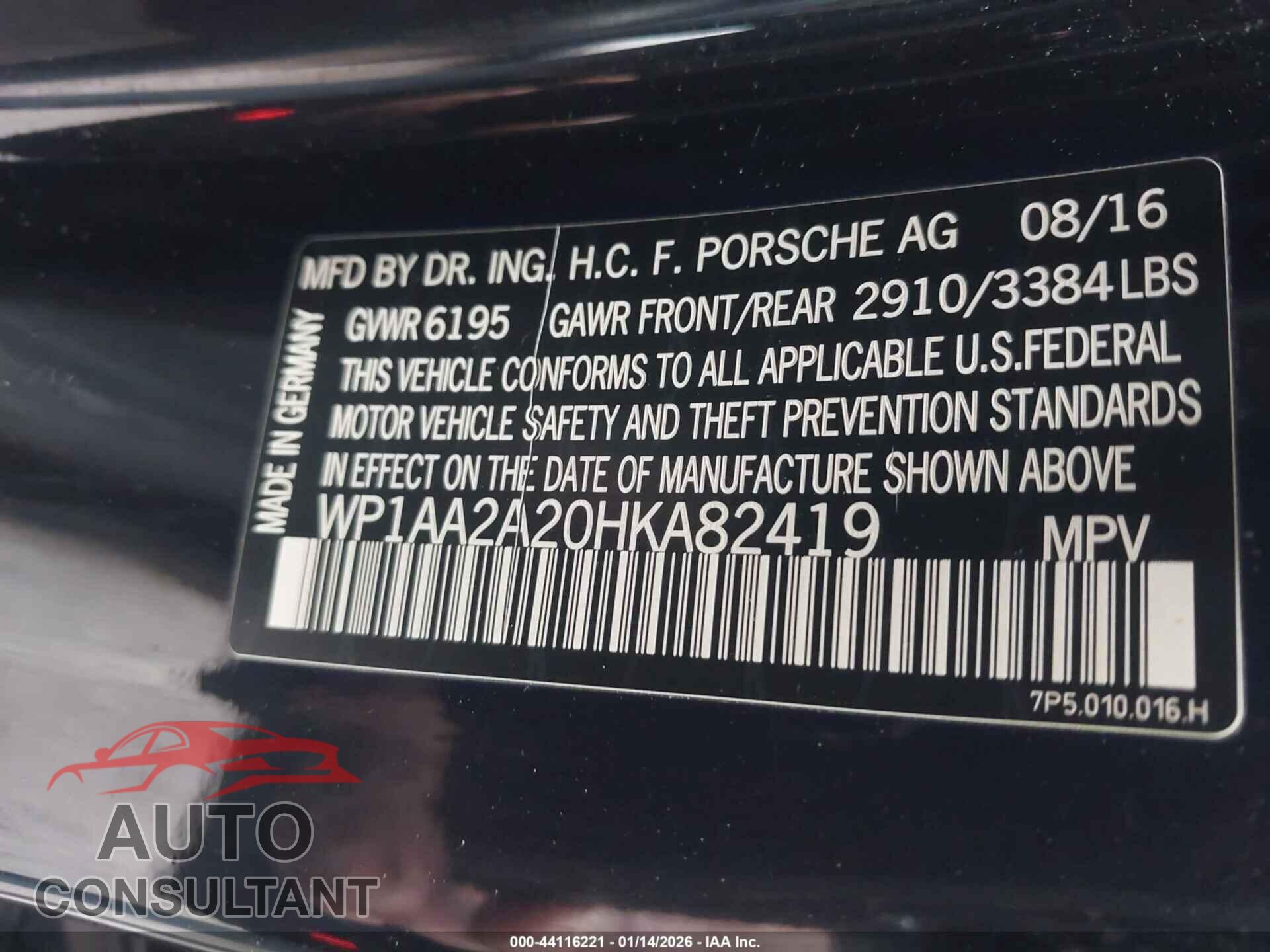 PORSCHE CAYENNE 2017 - WP1AA2A20HKA82419