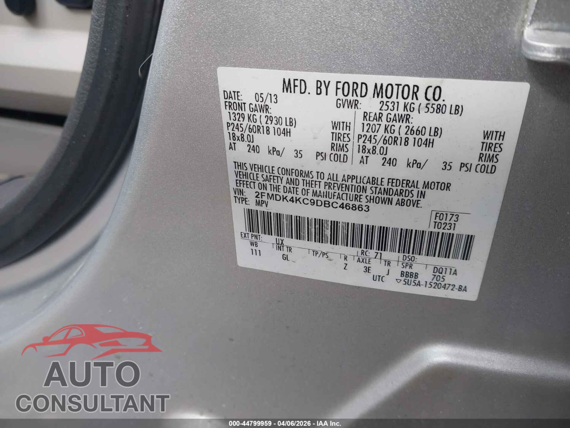 FORD EDGE 2013 - 2FMDK4KC9DBC46863