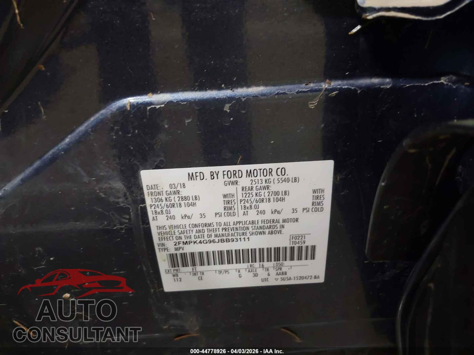 FORD EDGE 2018 - 2FMPK4G96JBB93111