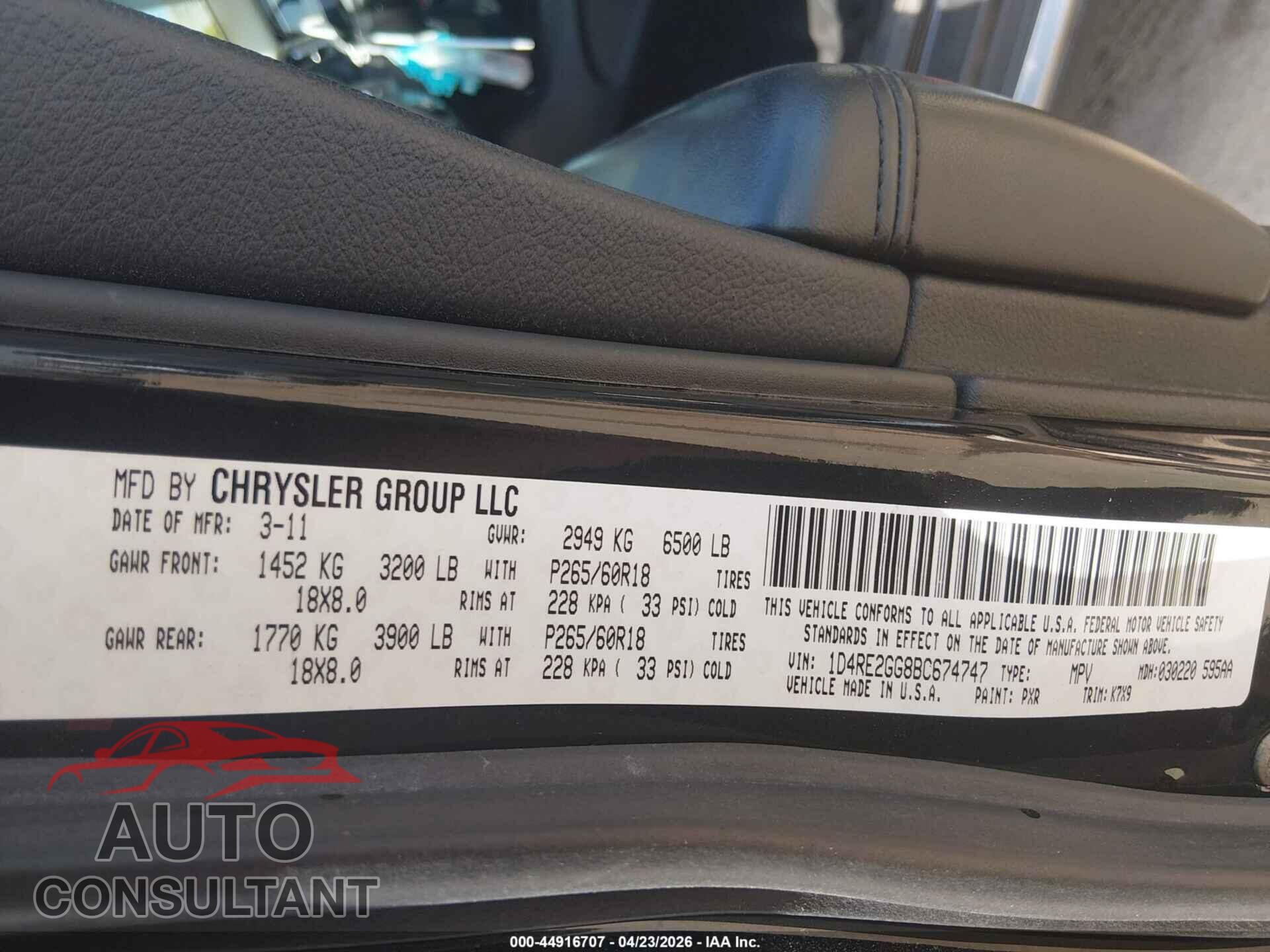 DODGE DURANGO 2011 - 1D4RE2GG8BC674747