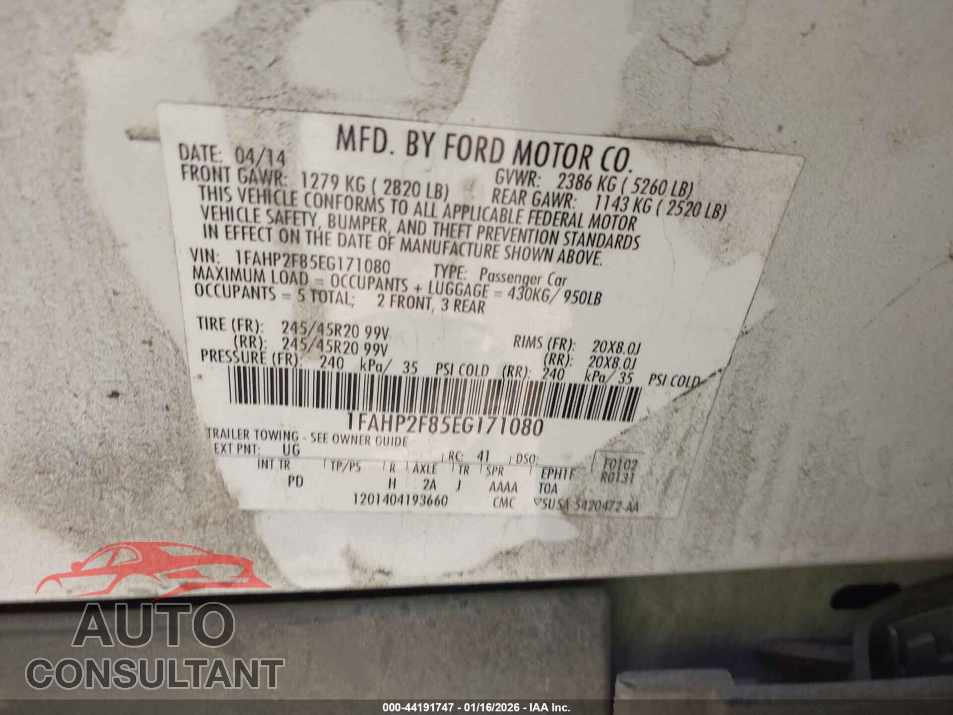 FORD TAURUS 2014 - 1FAHP2F85EG171080
