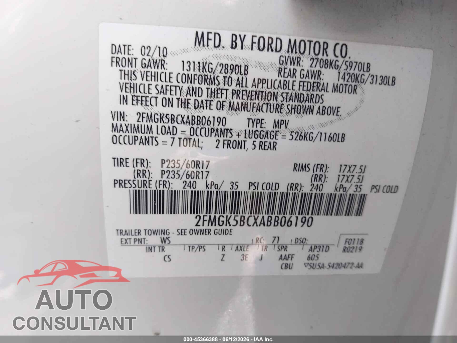 FORD FLEX 2010 - 2FMGK5BCXABB06190
