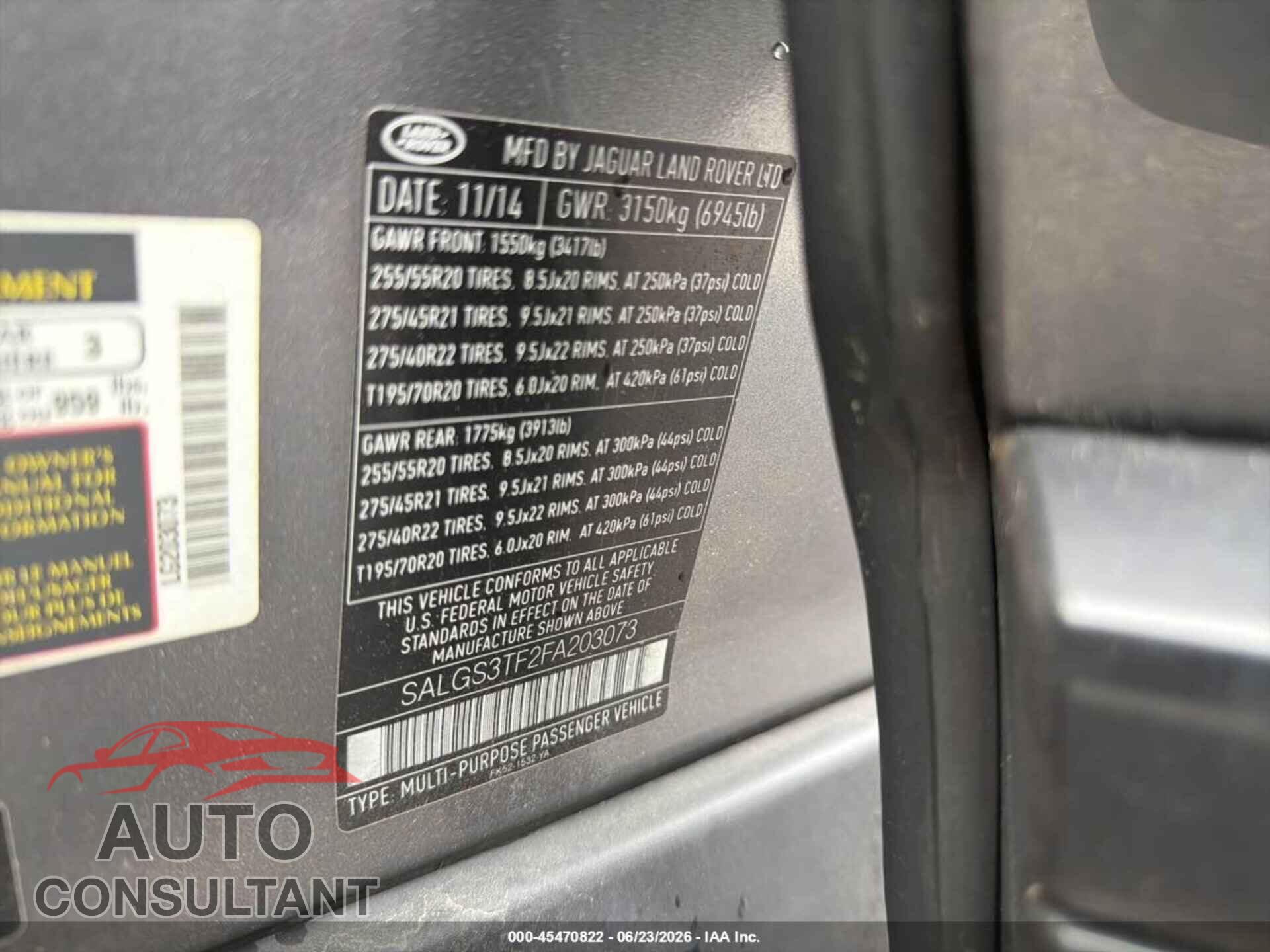 LAND ROVER RANGE ROVER 2015 - SALGS3TF2FA203073
