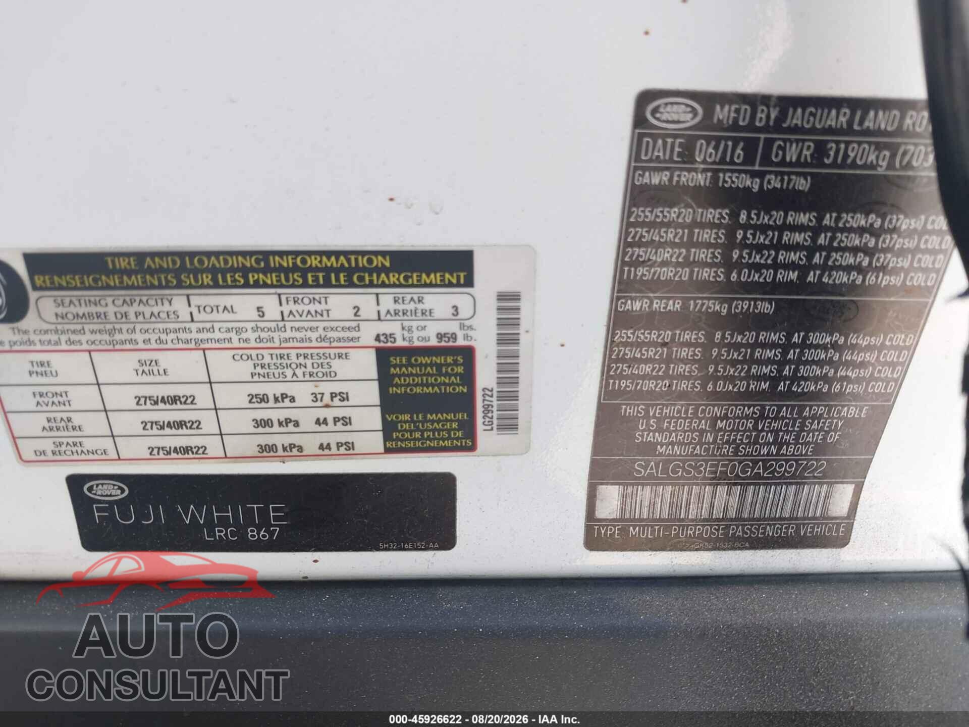 LAND ROVER RANGE ROVER 2016 - SALGS3EF0GA299722