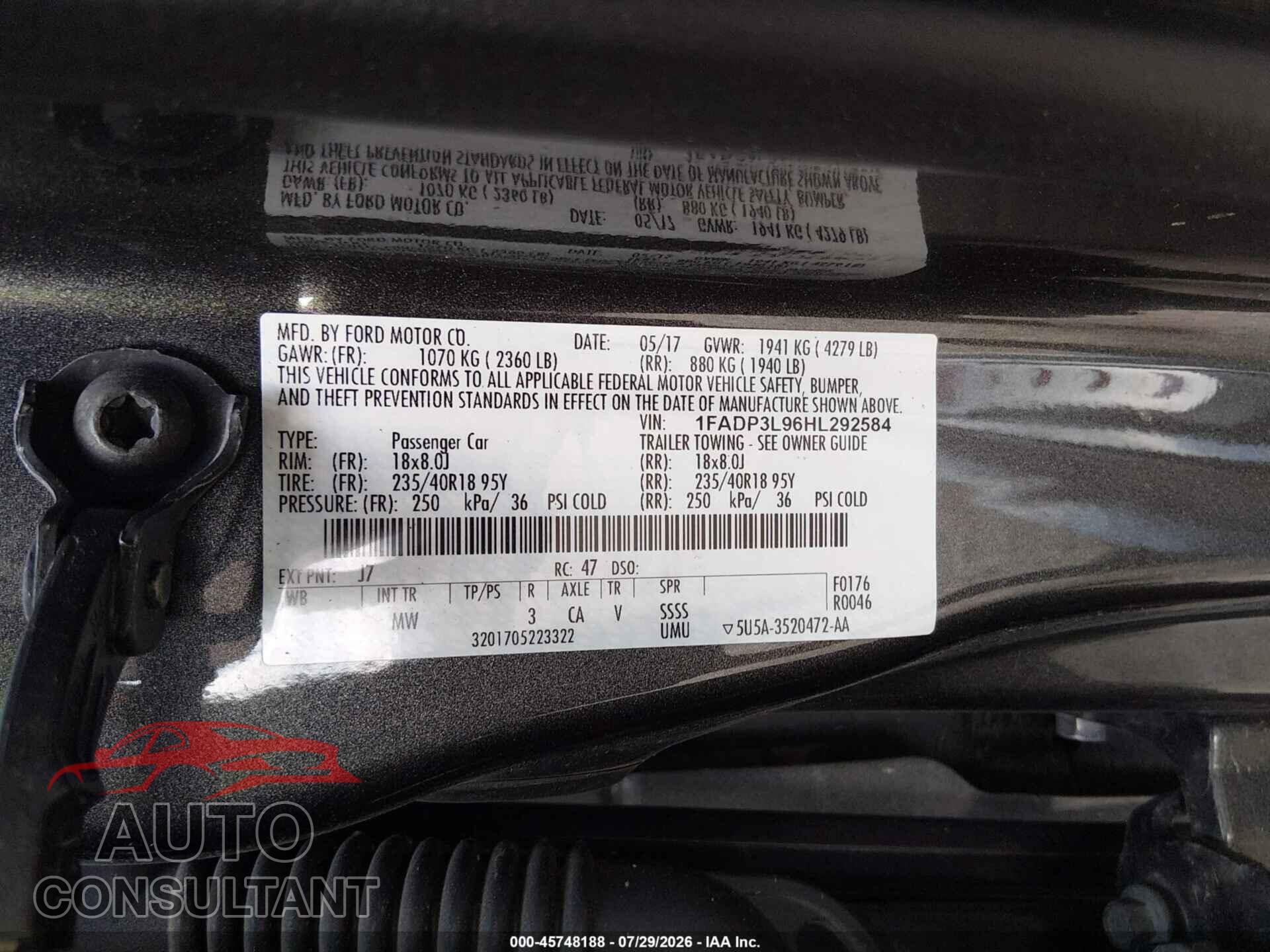 FORD FOCUS ST 2017 - 1FADP3L96HL292584