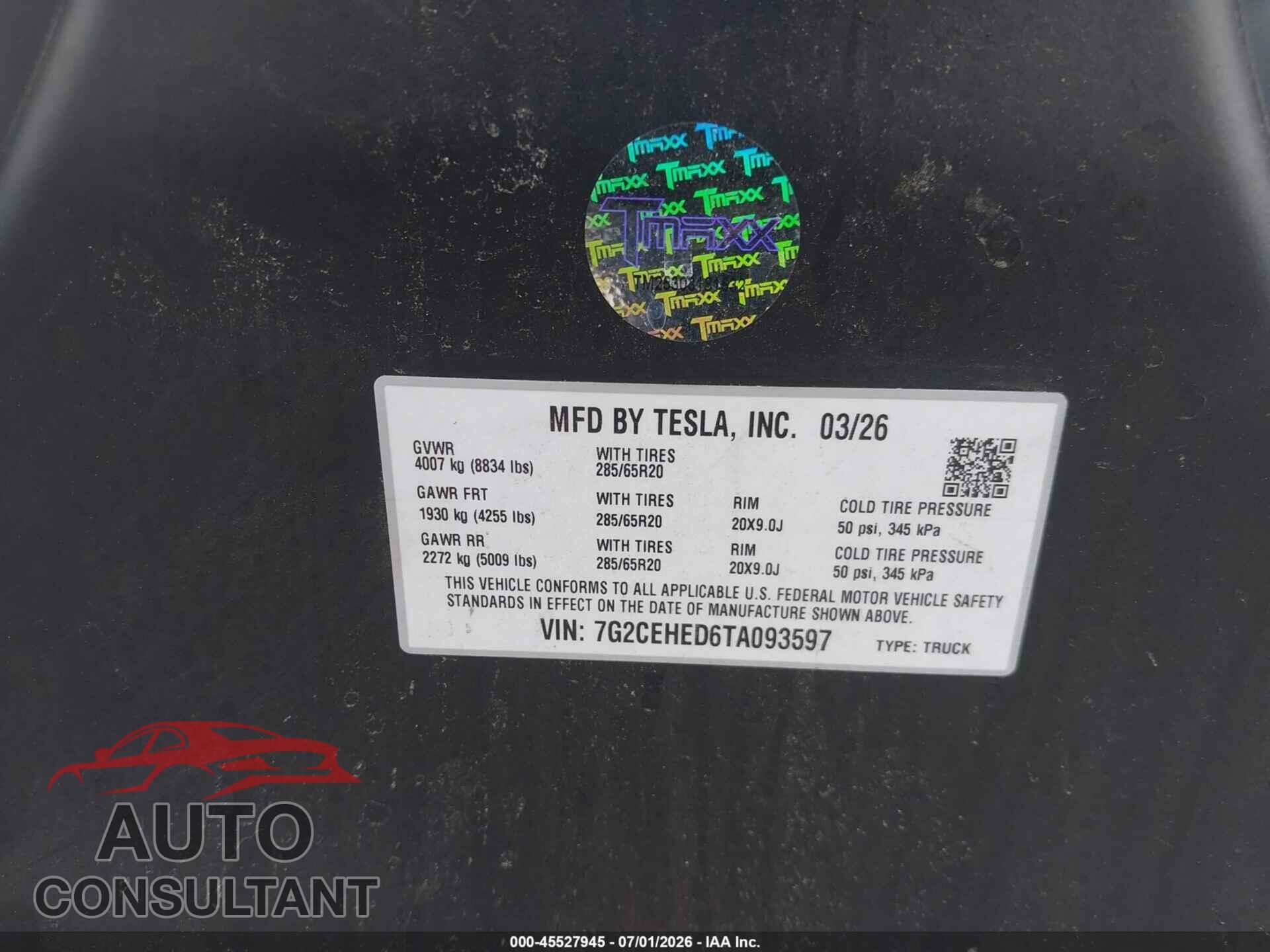 TESLA CYBERTRUCK 2026 - 7G2CEHED6TA093597
