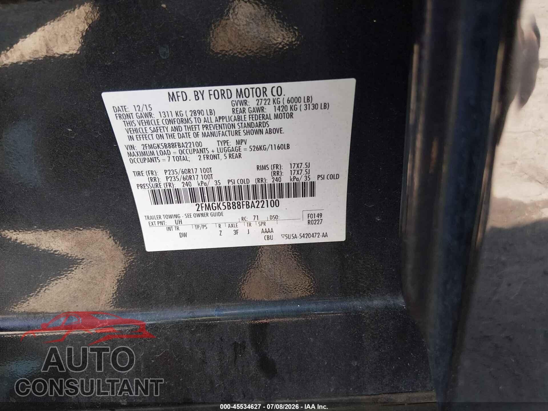 FORD FLEX 2015 - 2FMGK5B88FBA22100