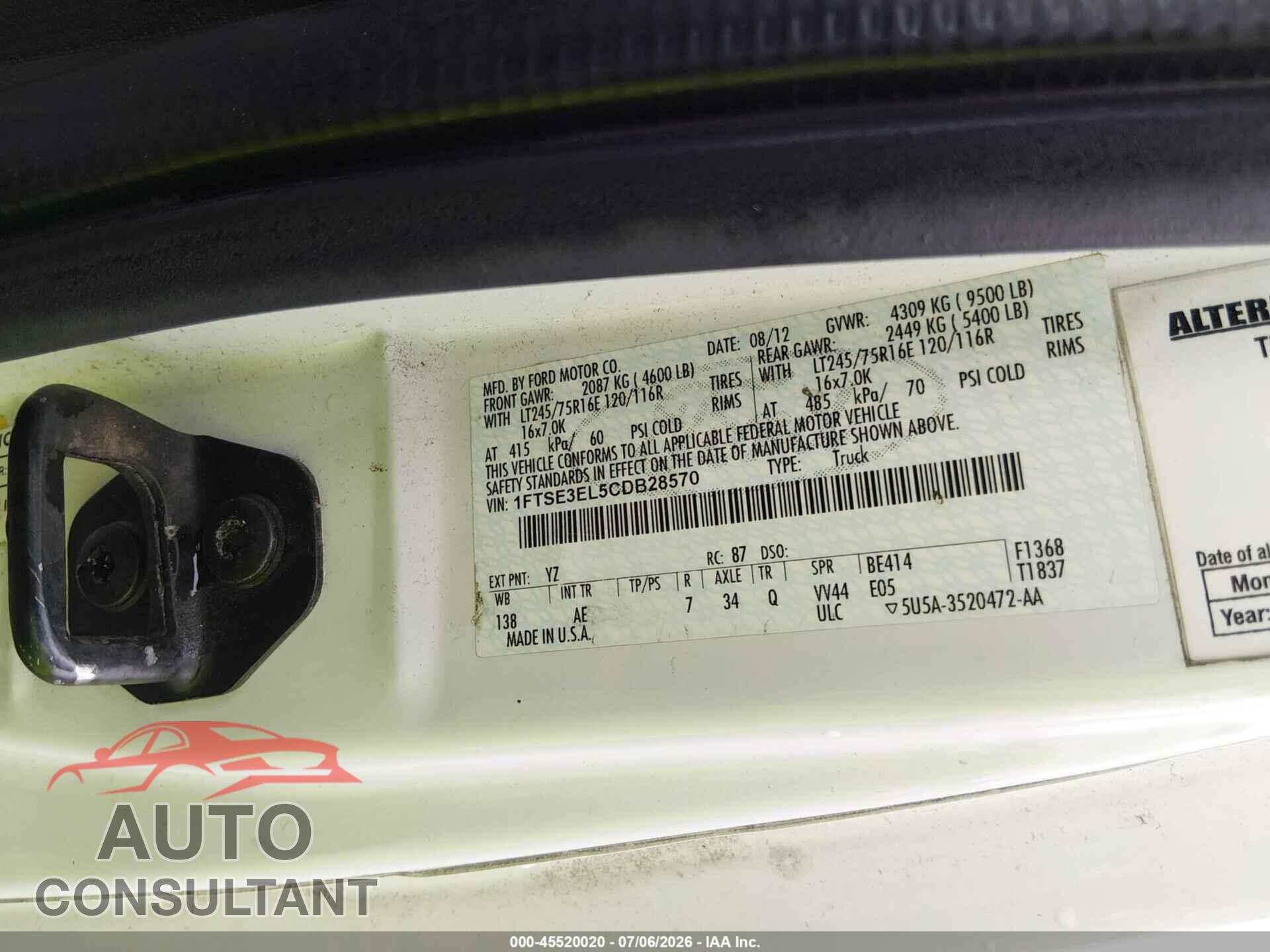 FORD E-350 SUPER DUTY 2012 - 1FTSE3EL5CDB28570