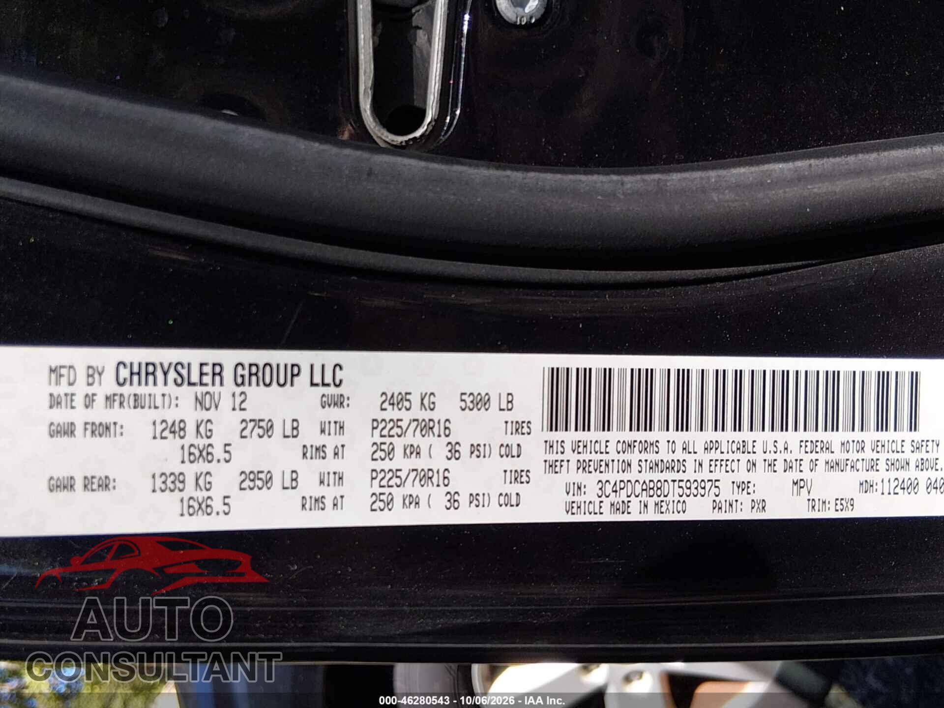 DODGE JOURNEY 2013 - 3C4PDCAB8DT593975