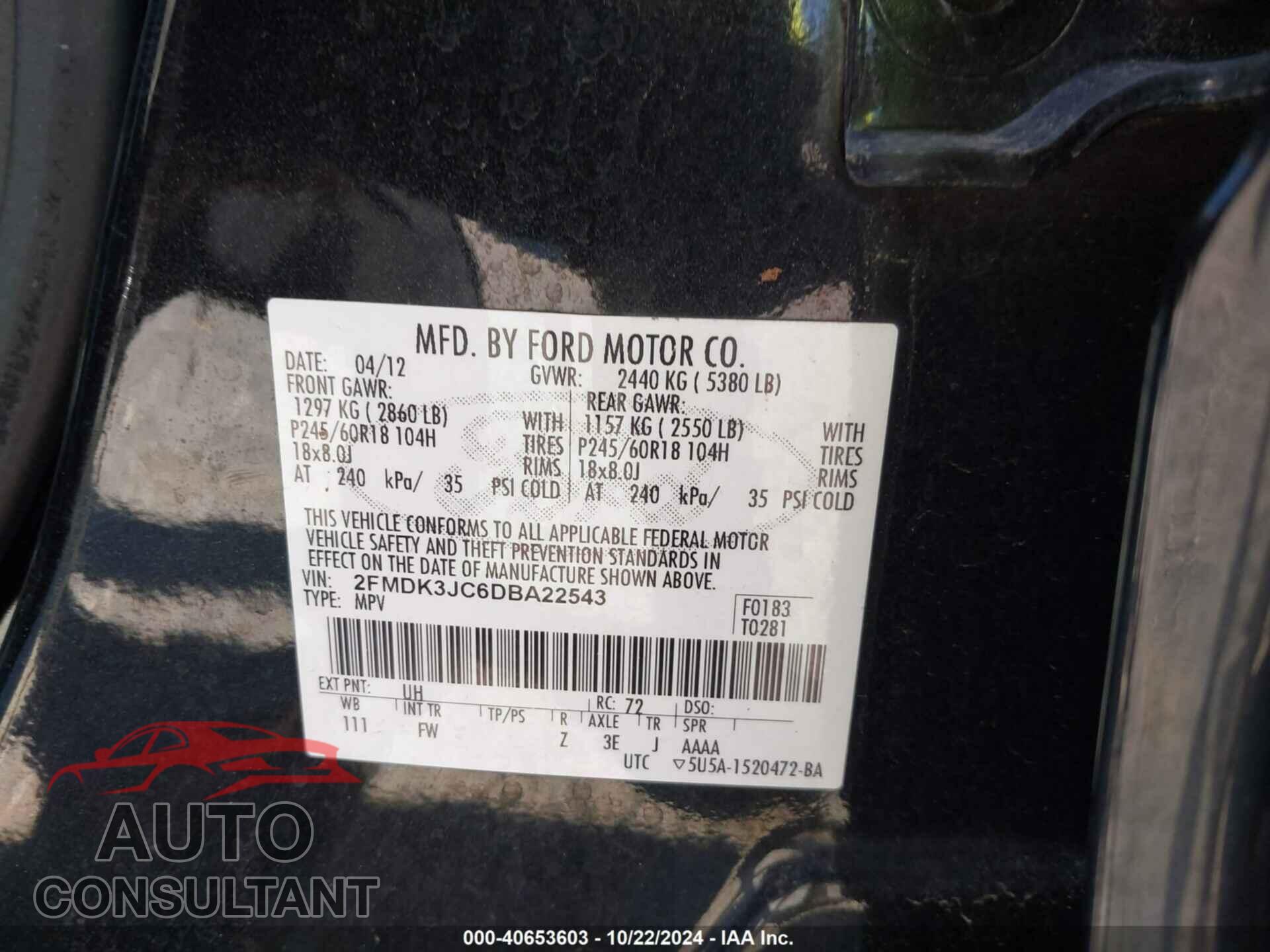 FORD EDGE 2013 - 2FMDK3JC6DBA22543