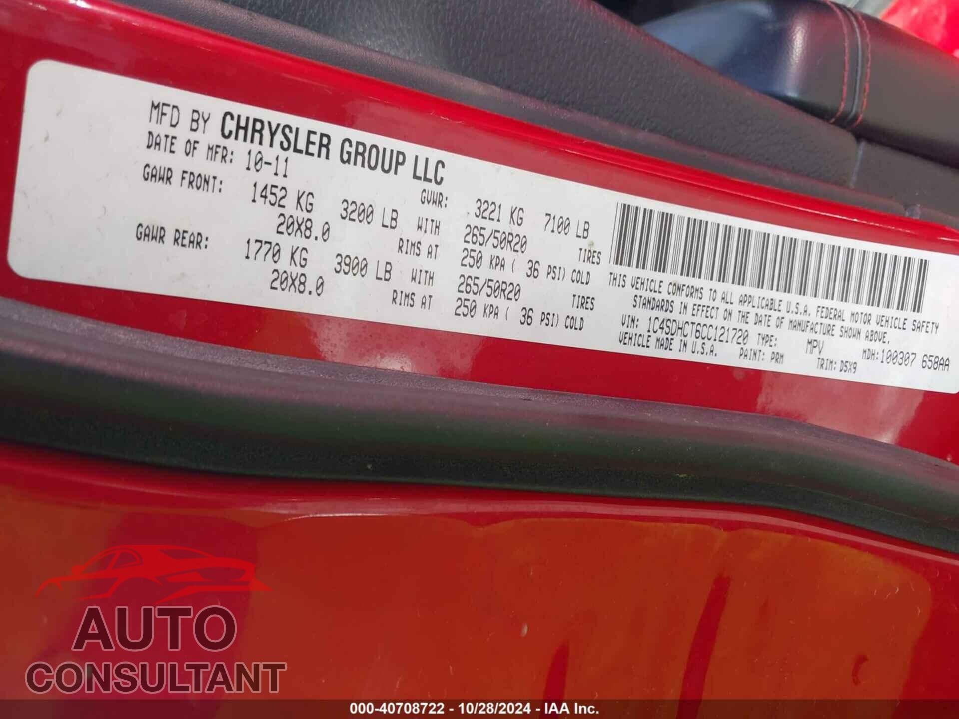 DODGE DURANGO 2012 - 1C4SDHCT6CC121720
