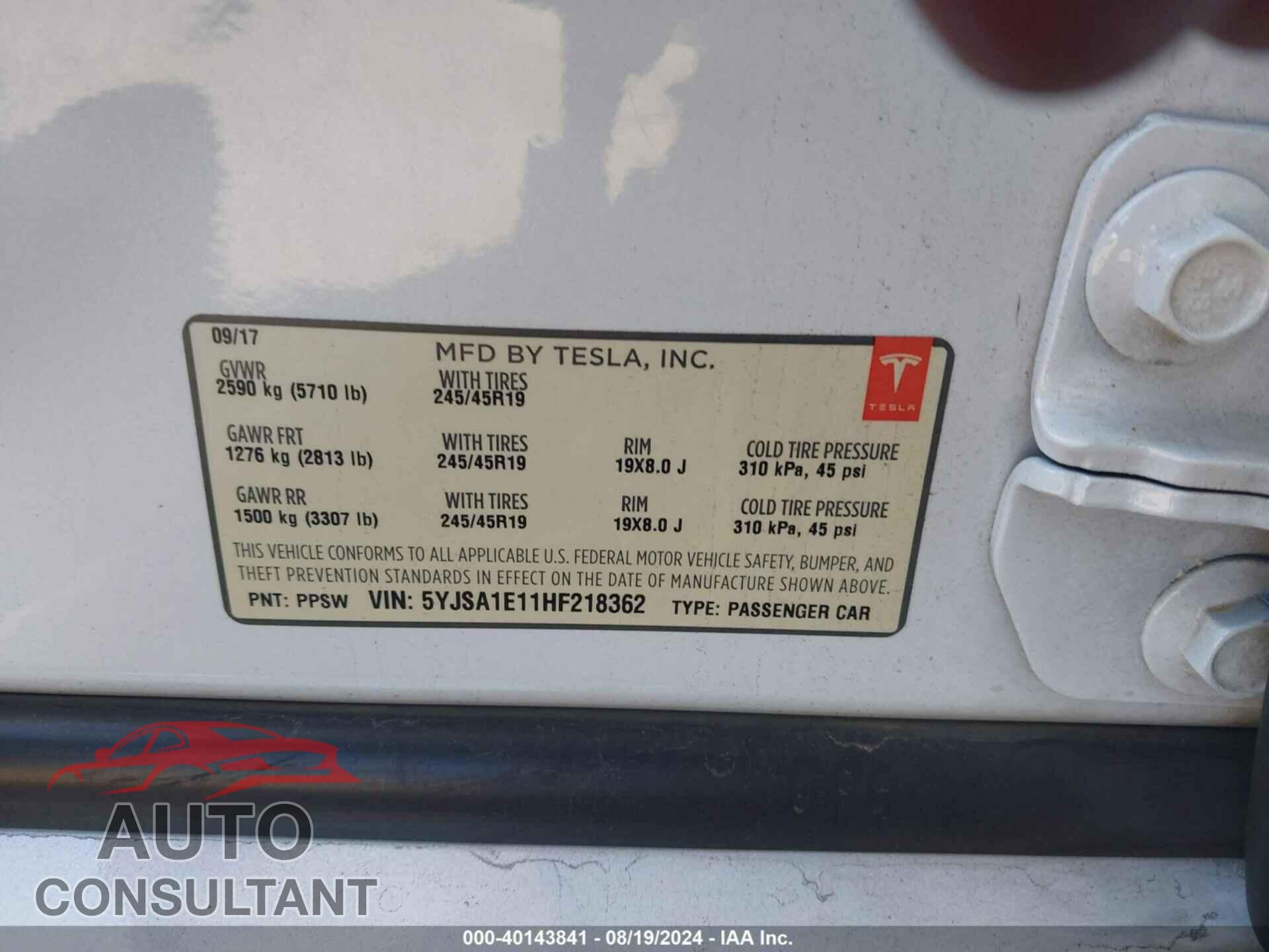 TESLA MODEL S 2017 - 5YJSA1E11HF218362