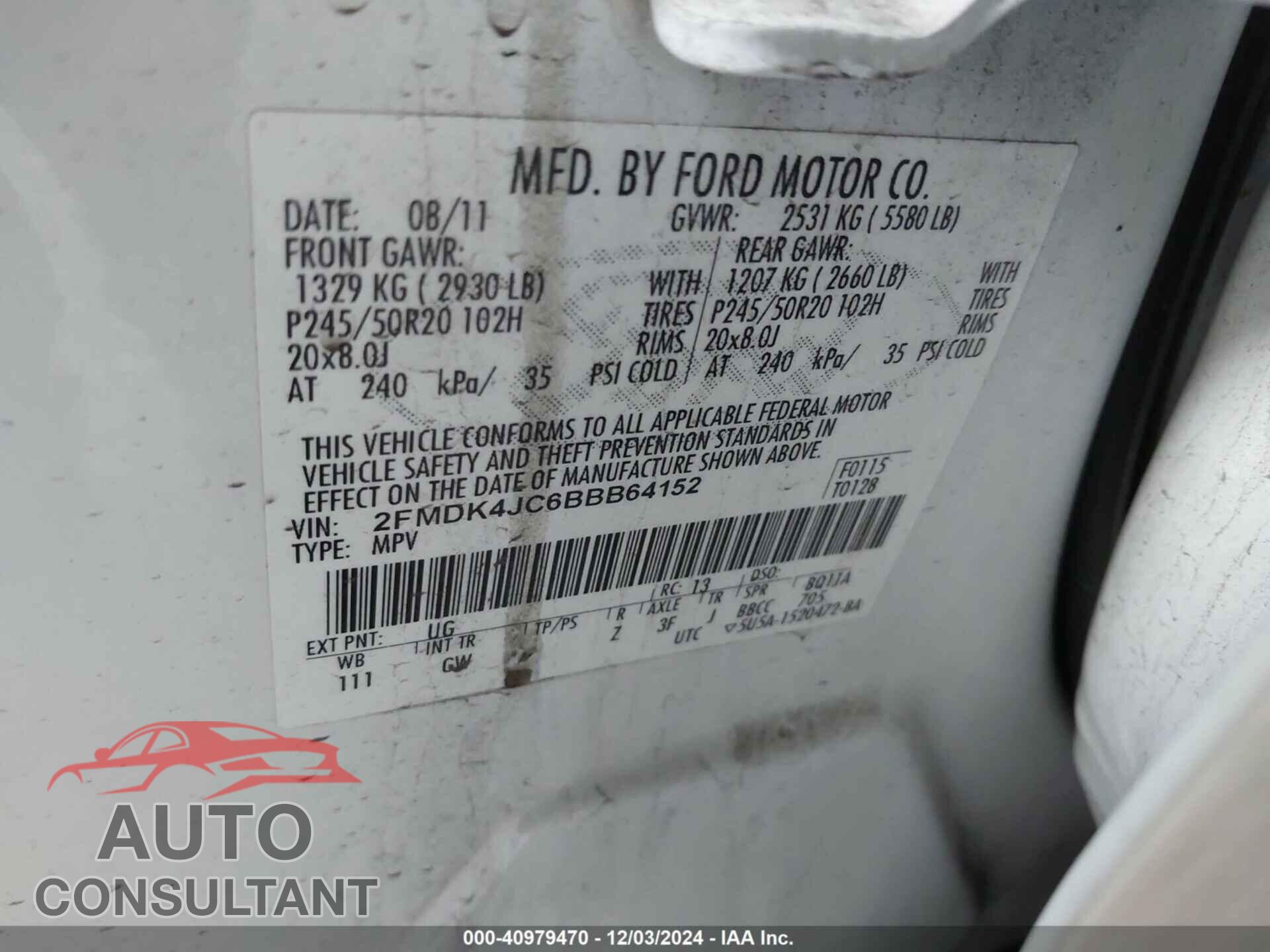 FORD EDGE 2011 - 2FMDK4JC6BBB64152