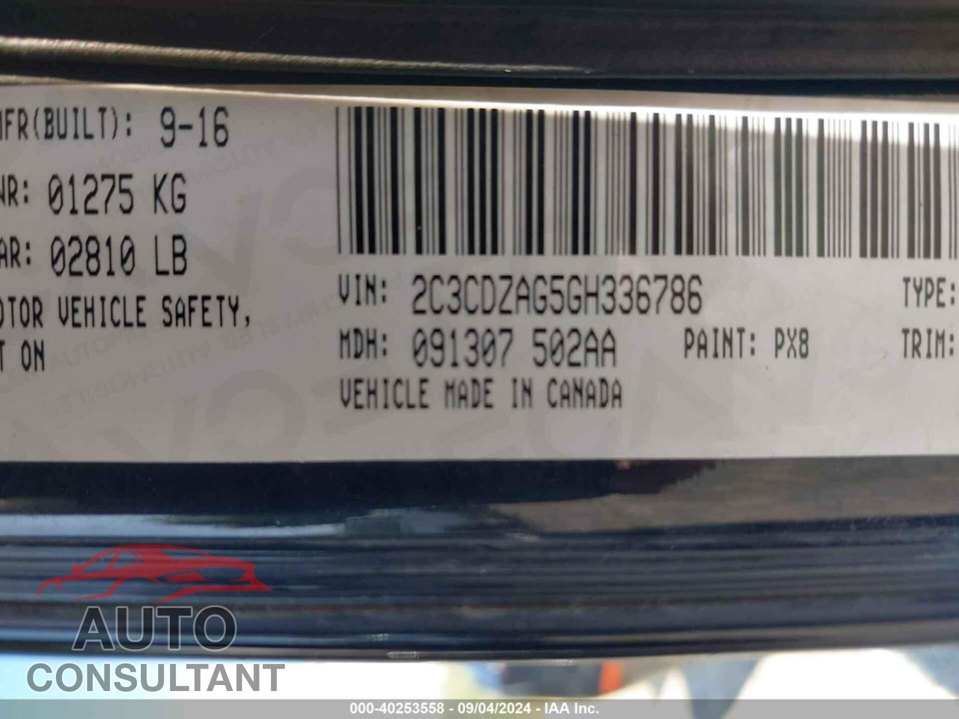 DODGE CHALLENGER 2016 - 2C3CDZAG5GH336786
