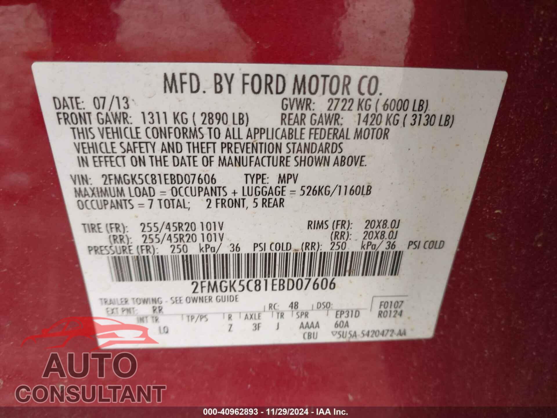 FORD FLEX 2014 - 2FMGK5C81EBD07606