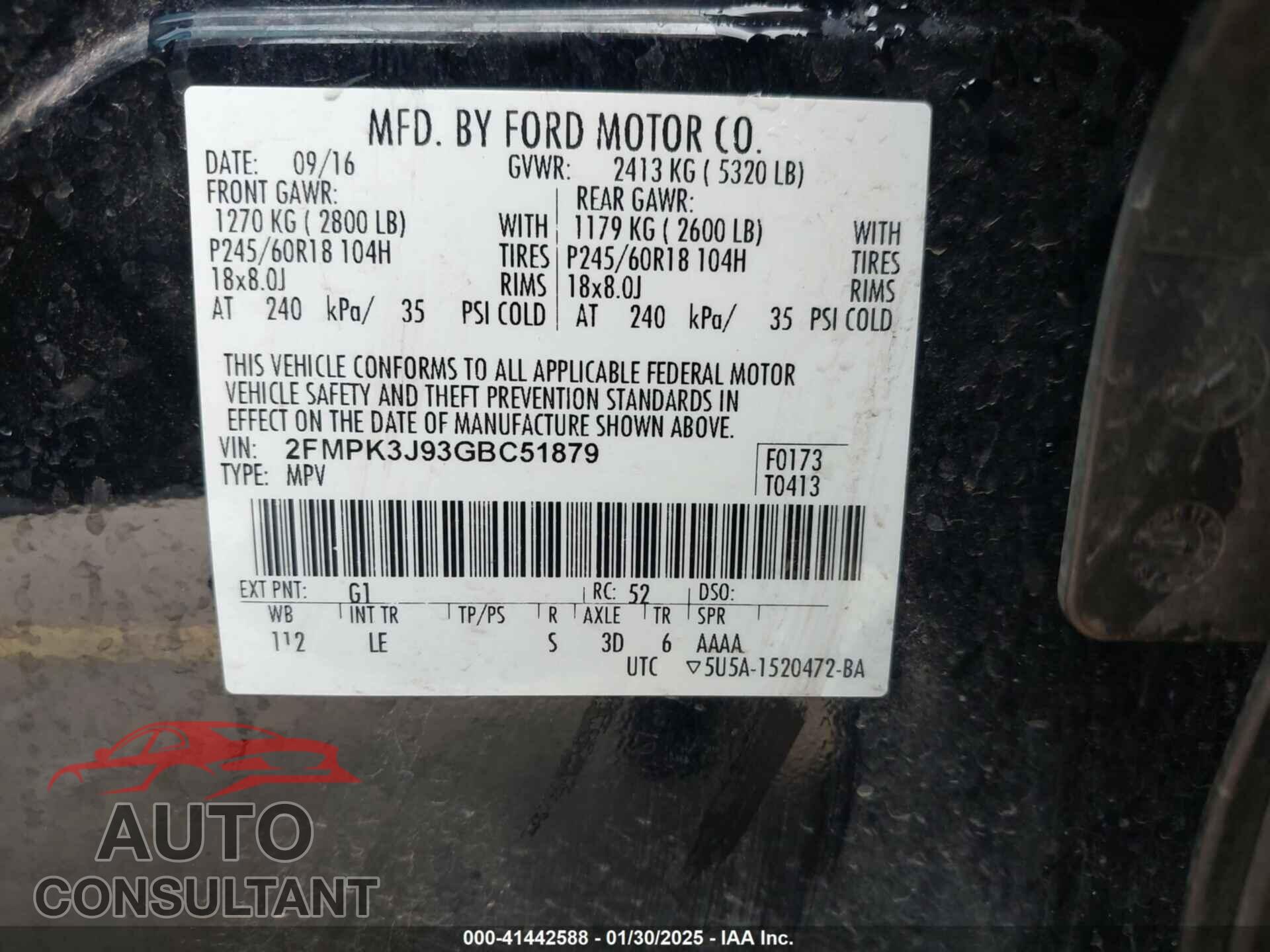 FORD EDGE 2016 - 2FMPK3J93GBC51879