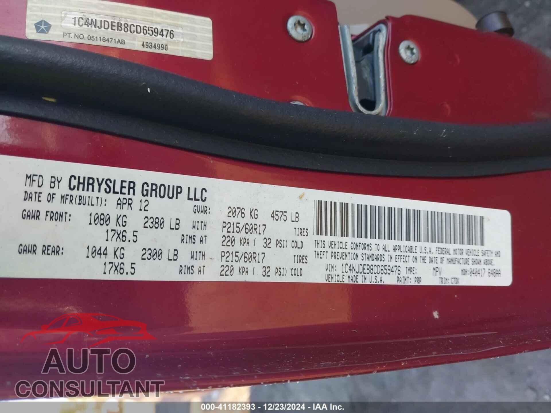 JEEP COMPASS 2012 - 1C4NJDEB8CD659476