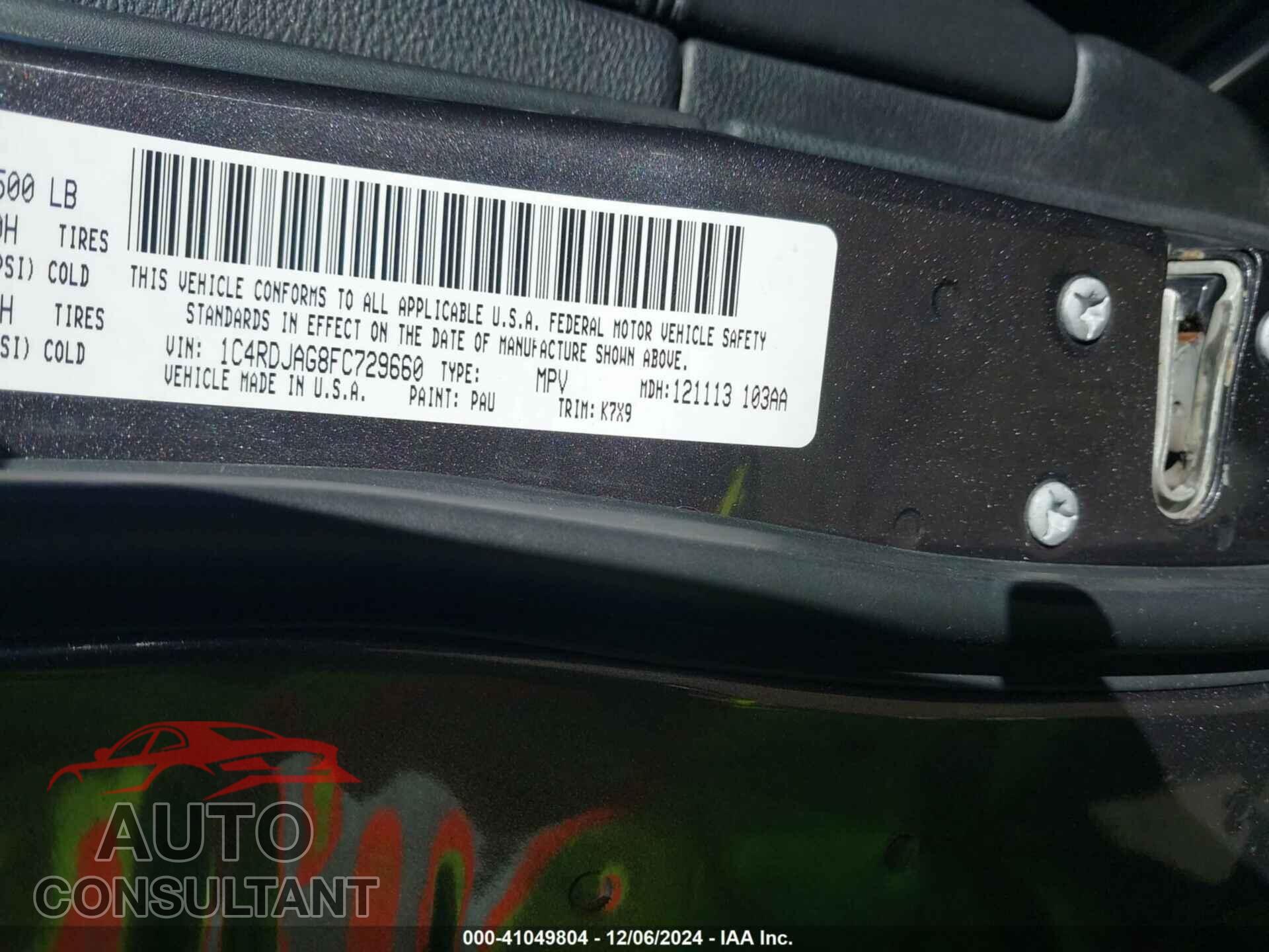 DODGE DURANGO 2015 - 1C4RDJAG8FC729660