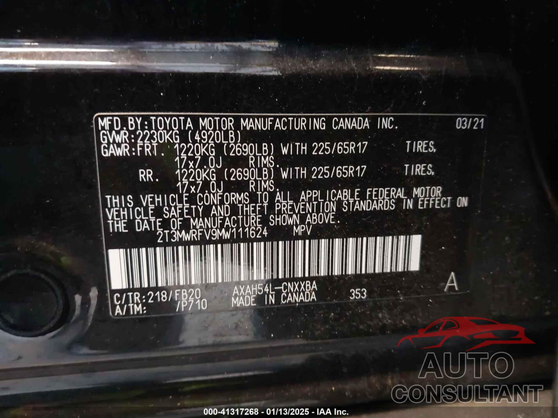 TOYOTA RAV4 HYBRID 2021 - 2T3MWRFV9MW111624