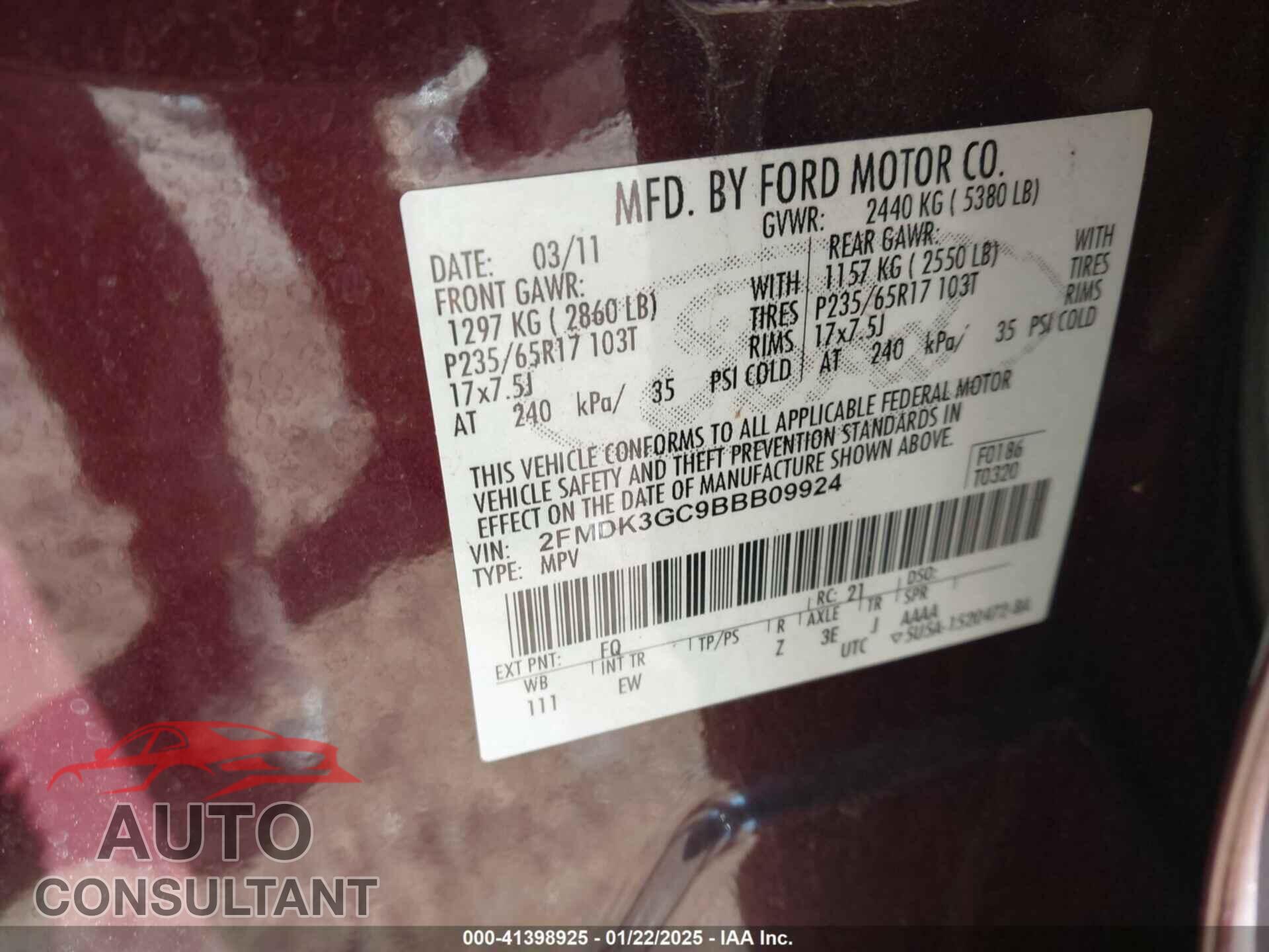 FORD EDGE 2011 - 2FMDK3GC9BBB09924