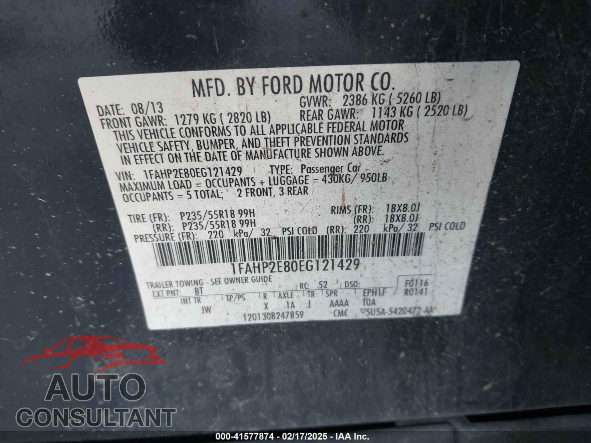 FORD TAURUS 2014 - 1FAHP2E80EG121429