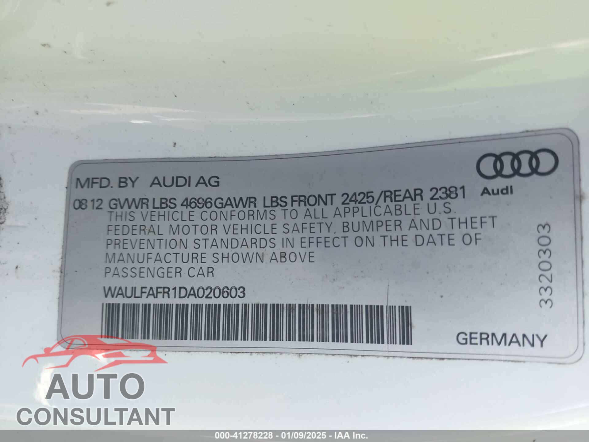 AUDI A5 2013 - WAULFAFR1DA020603
