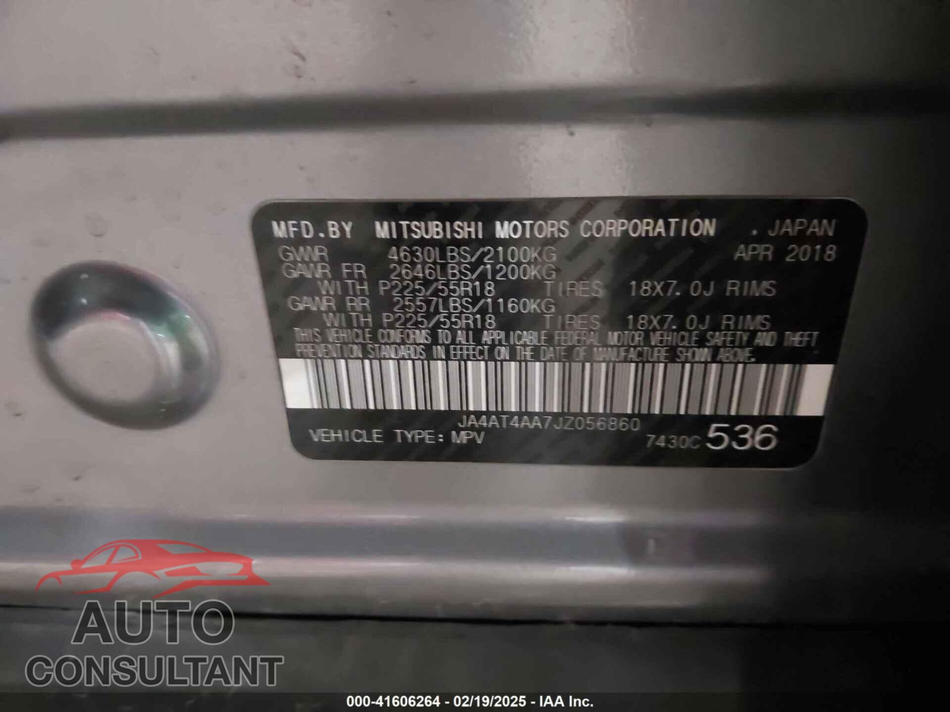 MITSUBISHI ECLIPSE CROSS 2018 - JA4AT4AA7JZ056860