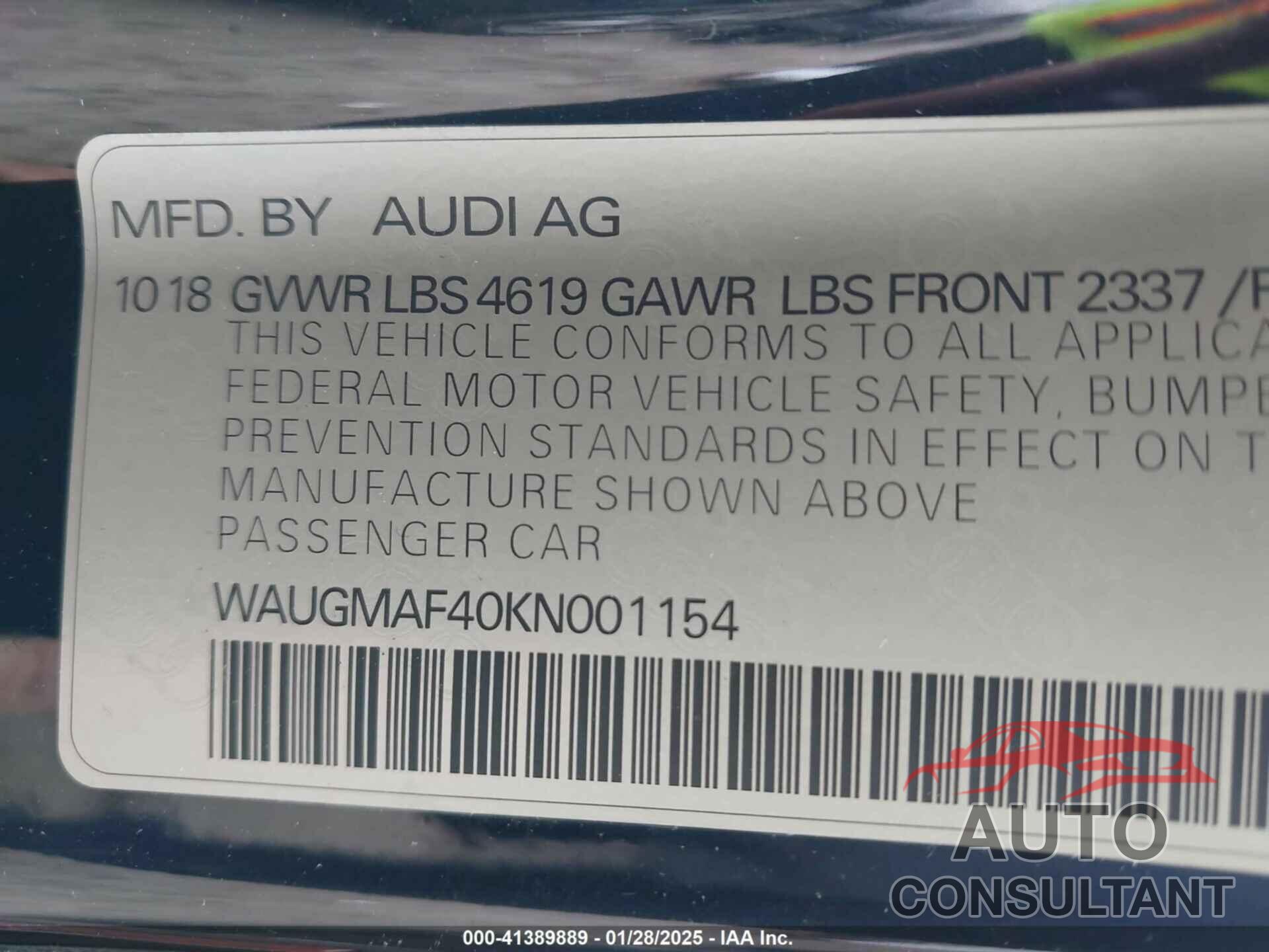 AUDI A4 2019 - WAUGMAF40KN001154