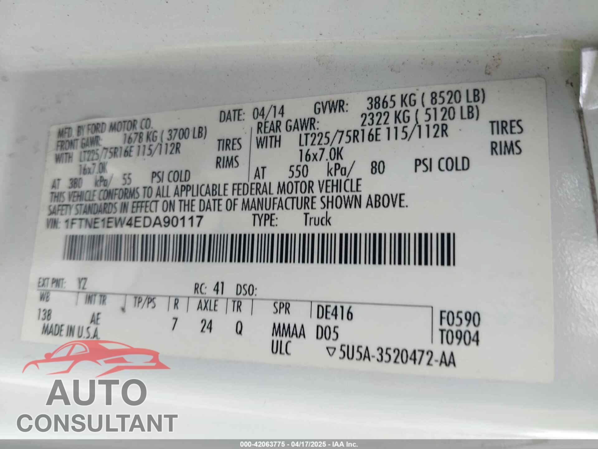 FORD E-150 2014 - 1FTNE1EW4EDA90117
