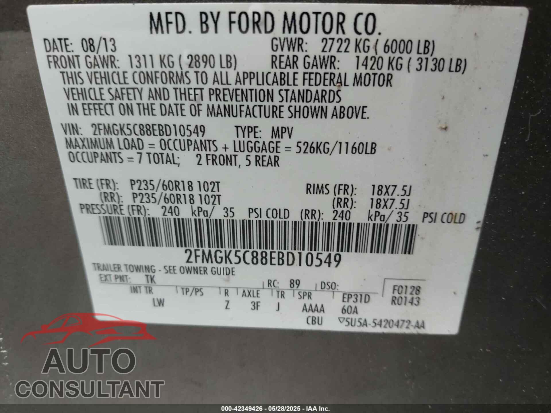 FORD FLEX 2014 - 2FMGK5C88EBD10549