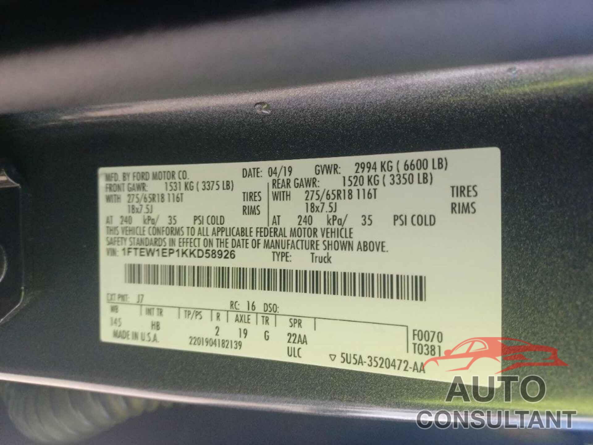 FORD F150 2019 - 1FTEW1EP1KKD58926