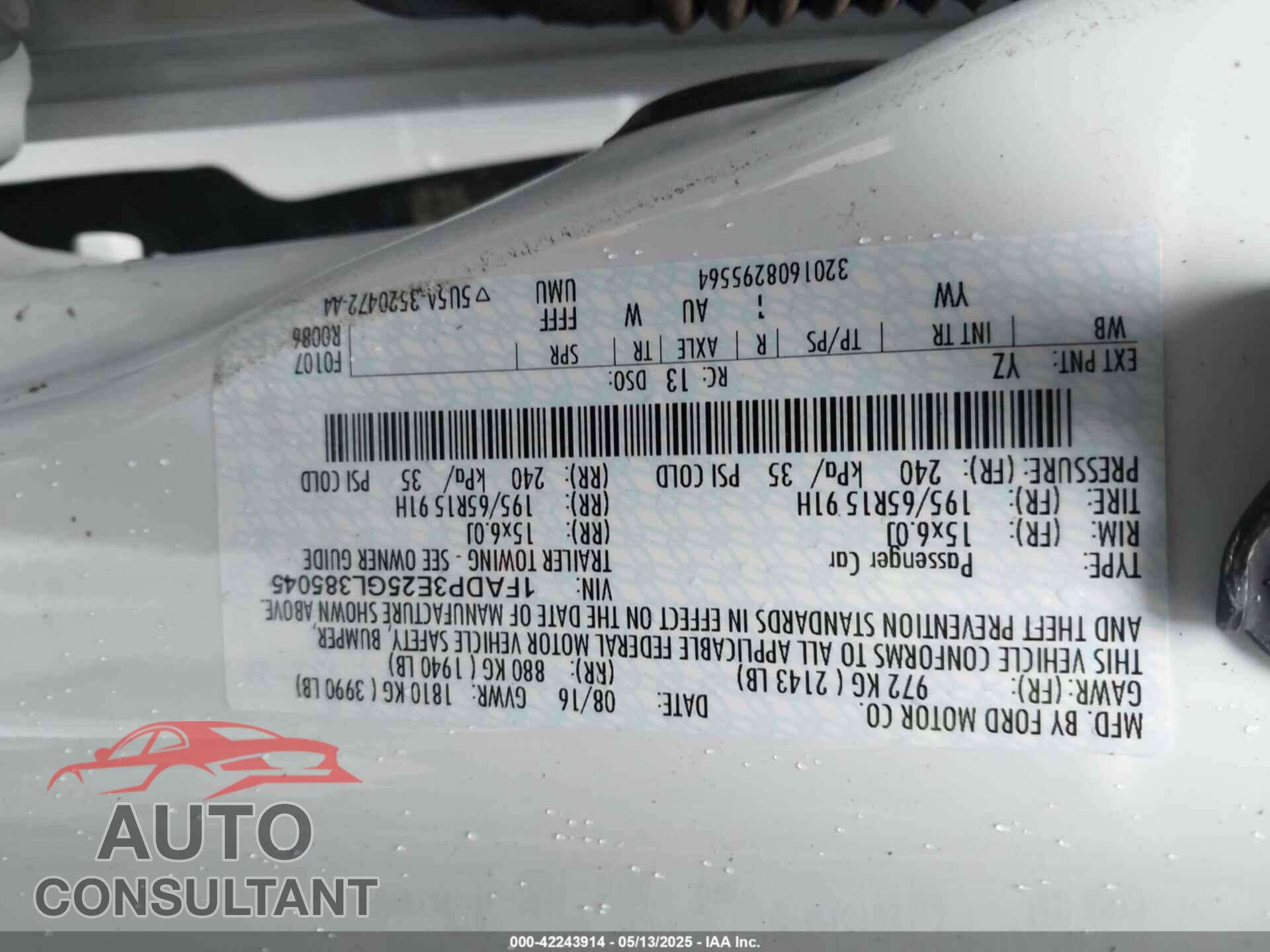 FORD FOCUS 2016 - 1FADP3E25GL385045