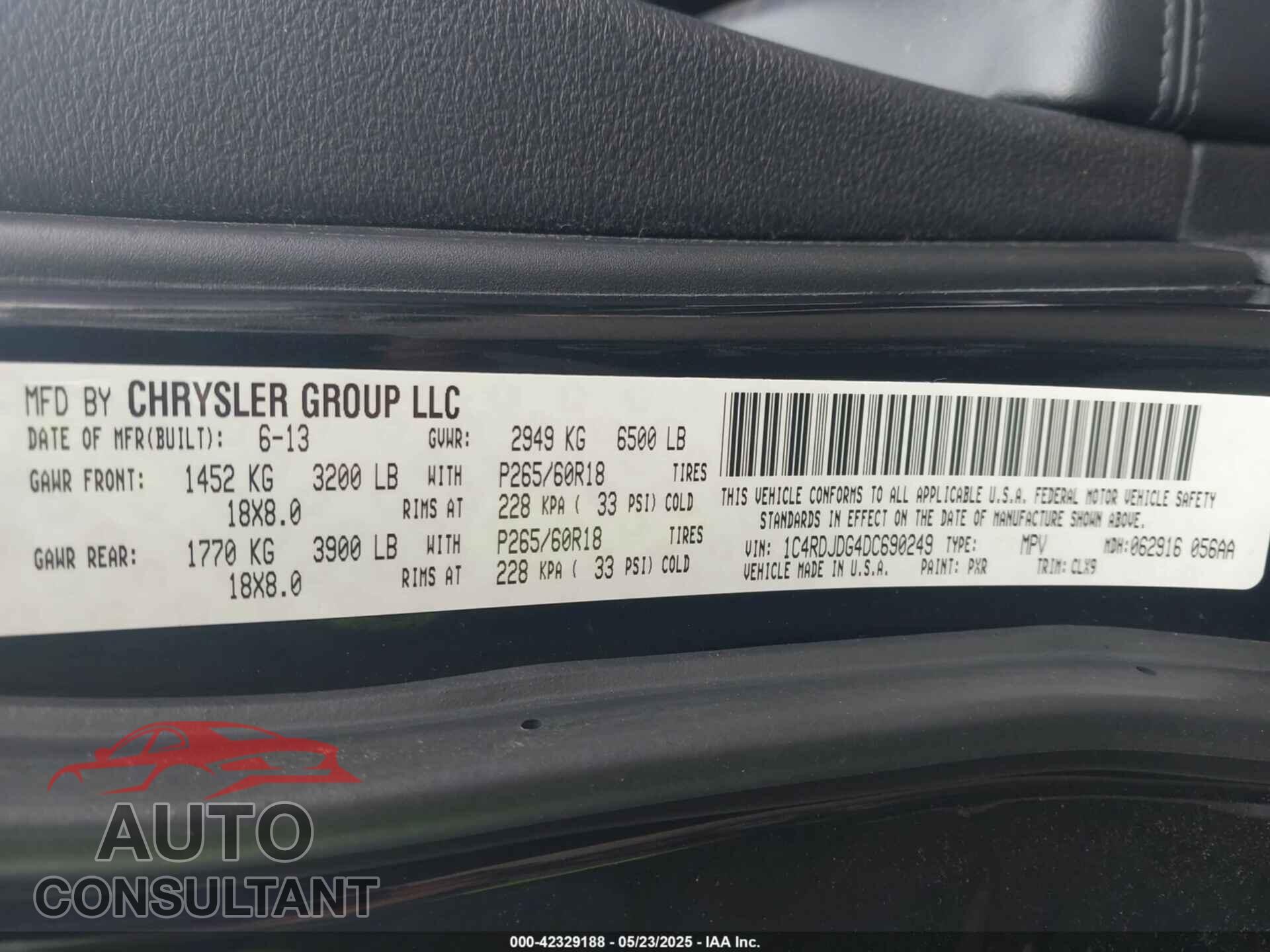 DODGE DURANGO 2013 - 1C4RDJDG4DC690249