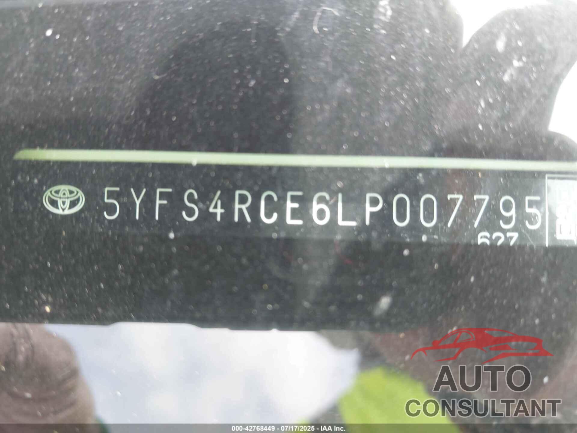 TOYOTA COROLLA 2020 - 5YFS4RCE6LP007795