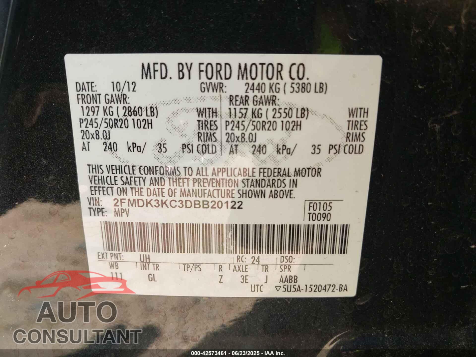 FORD EDGE 2013 - 2FMDK3KC3DBB20122