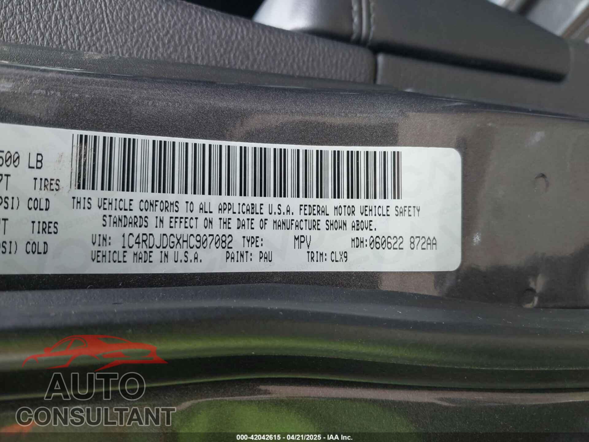 DODGE DURANGO 2017 - 1C4RDJDGXHC907082