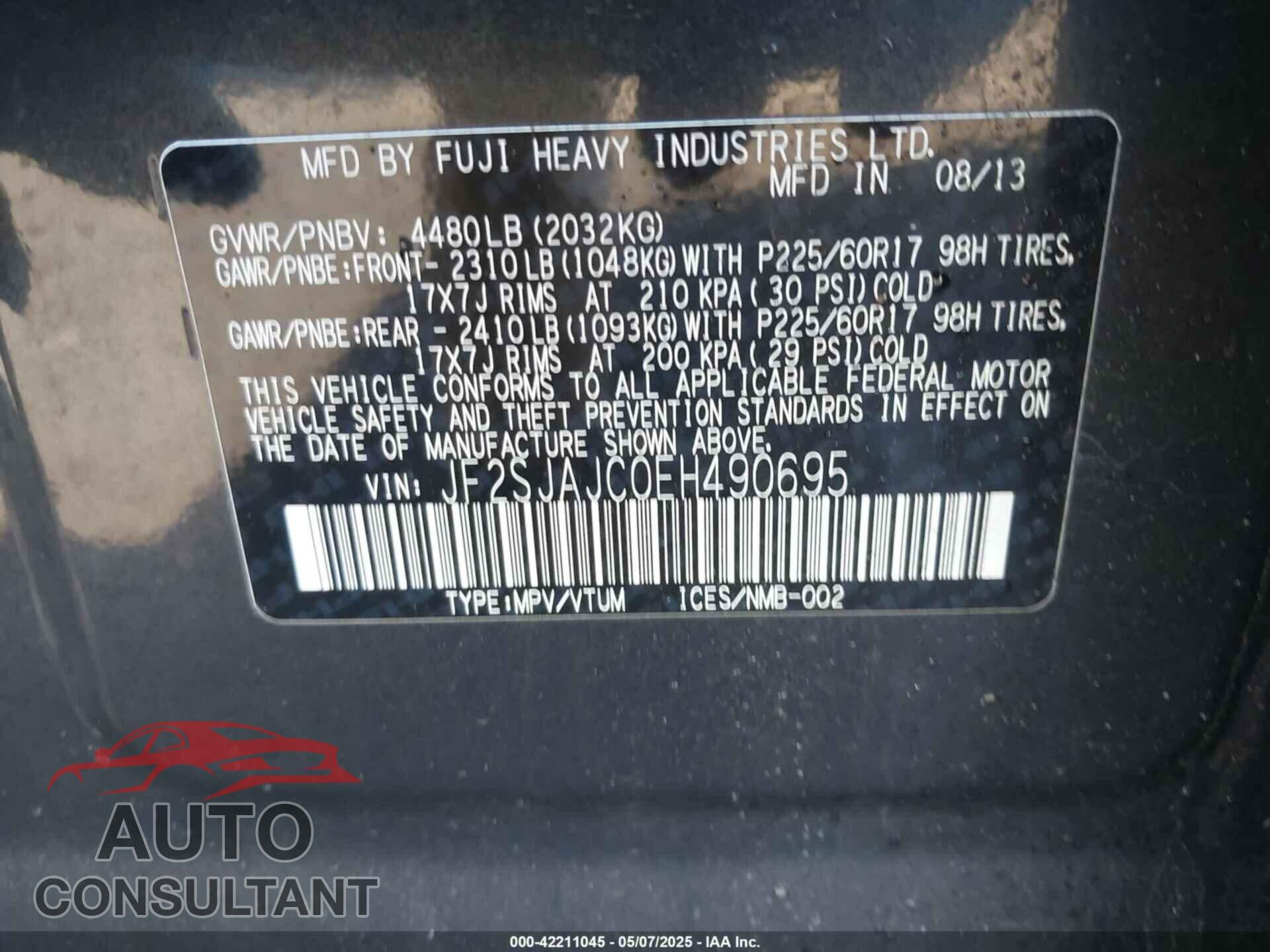 SUBARU FORESTER 2014 - JF2SJAJC0EH490695