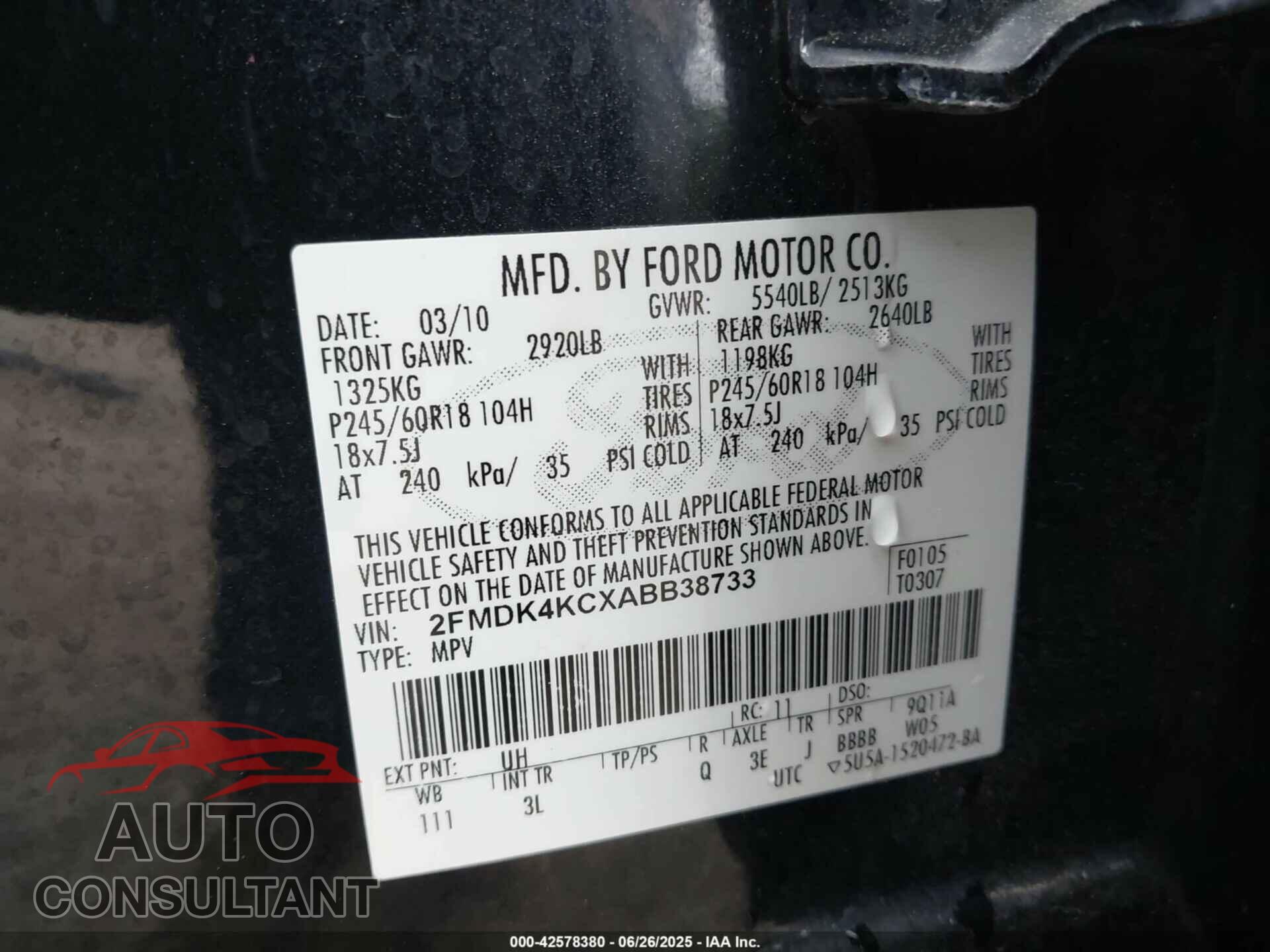FORD EDGE 2010 - 2FMDK4KCXABB38733