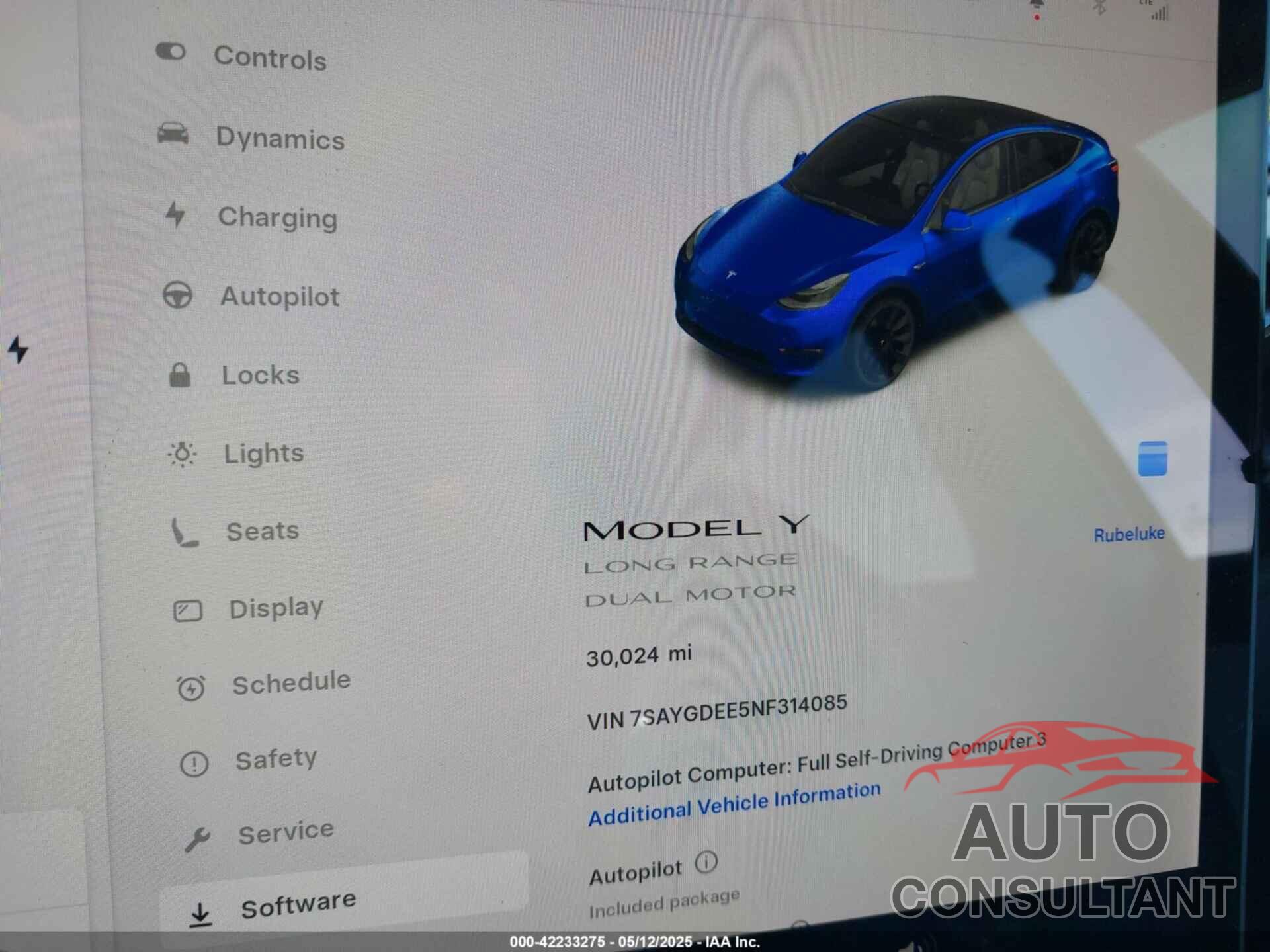 TESLA MODEL Y 2022 - 7SAYGDEE5NF314085