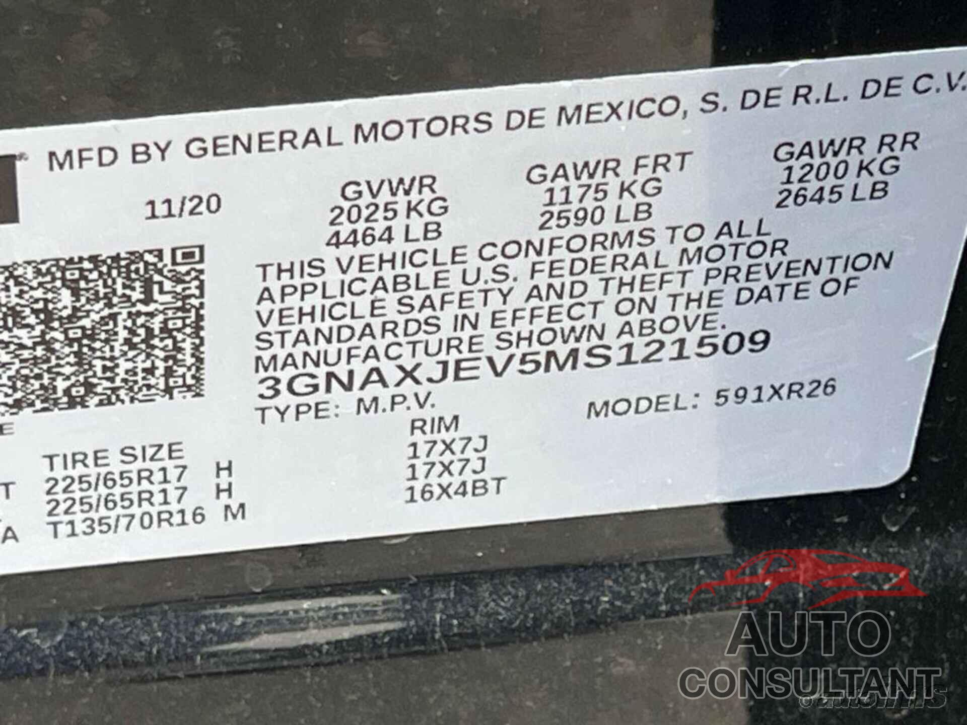 CHEVROLET EQUINOX 2021 - 3GNAXJEV5MS121509