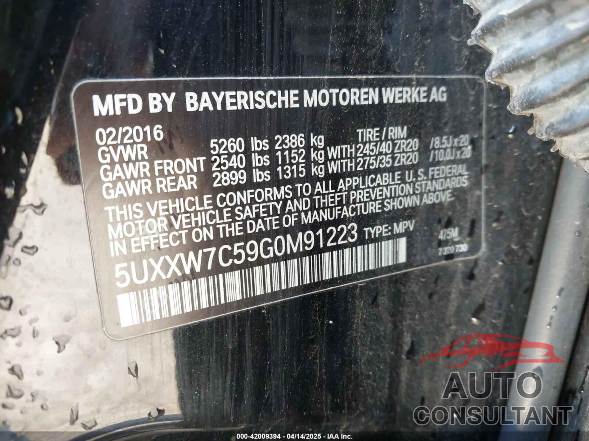 BMW X4 2016 - 5UXXW7C59G0M91223