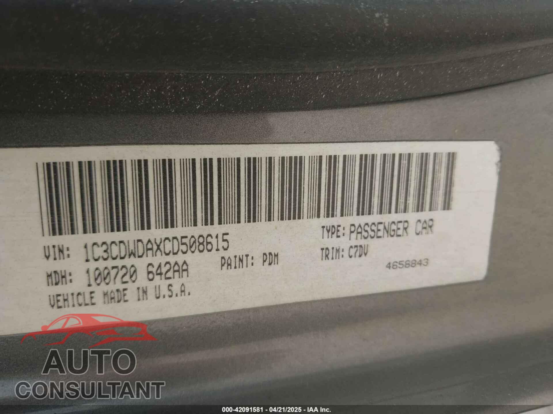 DODGE CALIBER 2012 - 1C3CDWDAXCD508615
