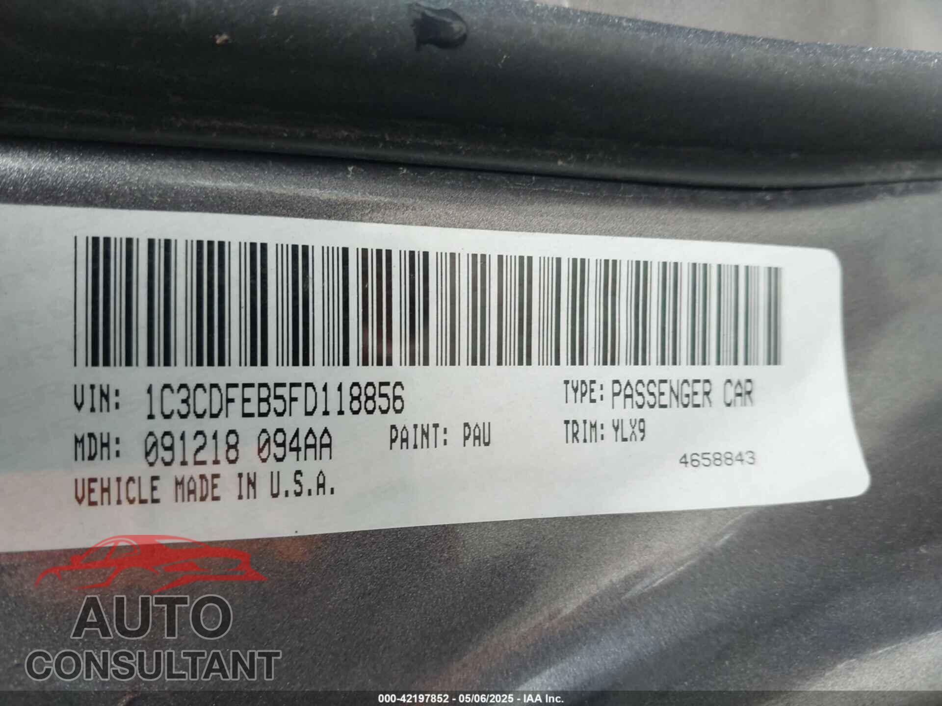DODGE DART 2015 - 1C3CDFEB5FD118856
